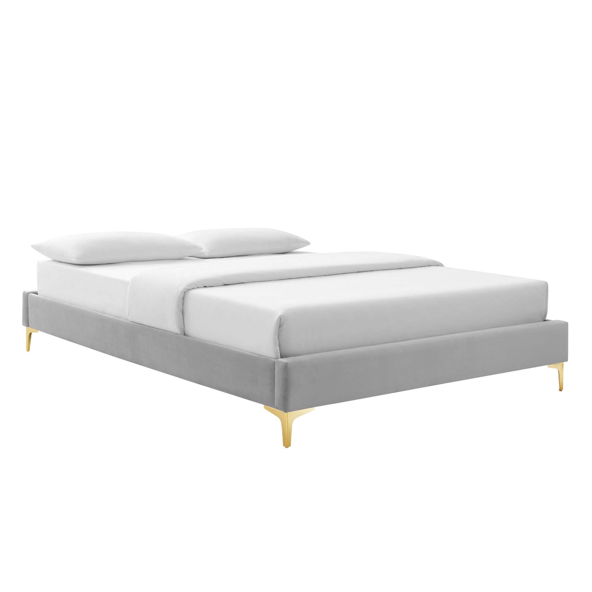 Elias Light Grey Twin Platform Bed Performance Velvet – Stain-Resistant Tufted Headboard