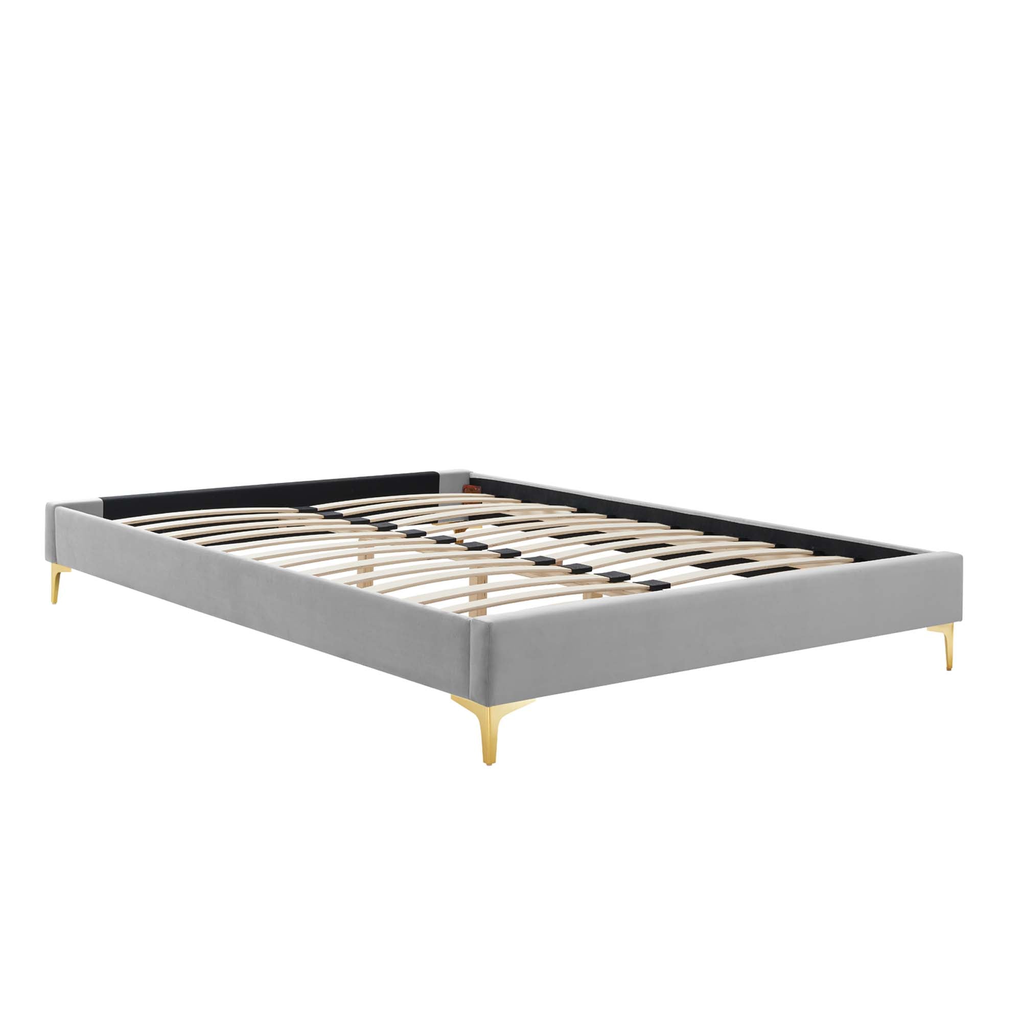 Elias Light Grey Twin Platform Bed Performance Velvet – Stain-Resistant Tufted Headboard