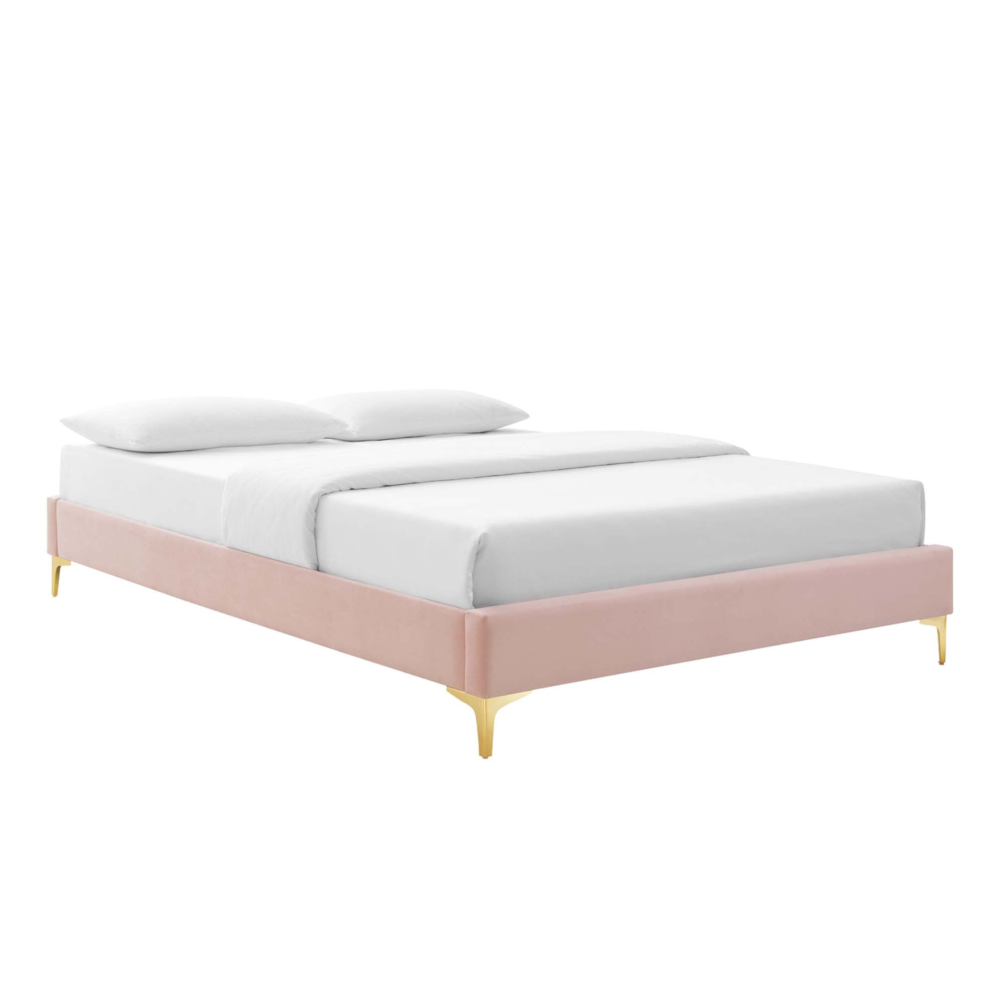 Foster Full Platform Bed with Performance Velvet Button Tufting & Nailhead Trim