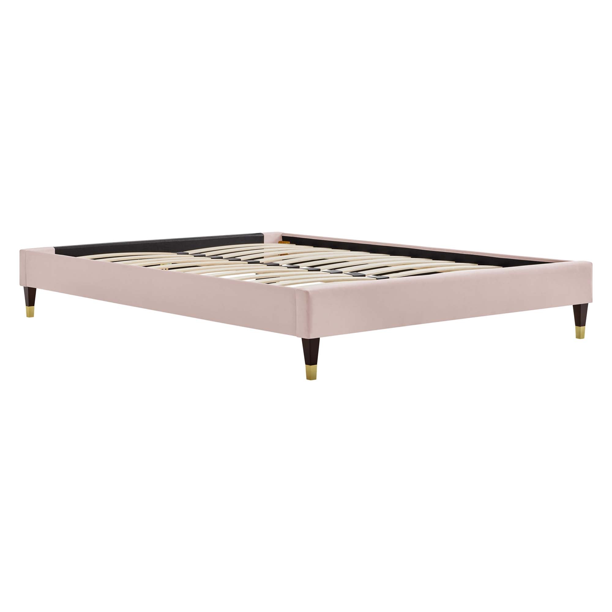 Simon Pink Full Platform Bed – Tufted Performance Velvet Upholstered Frame