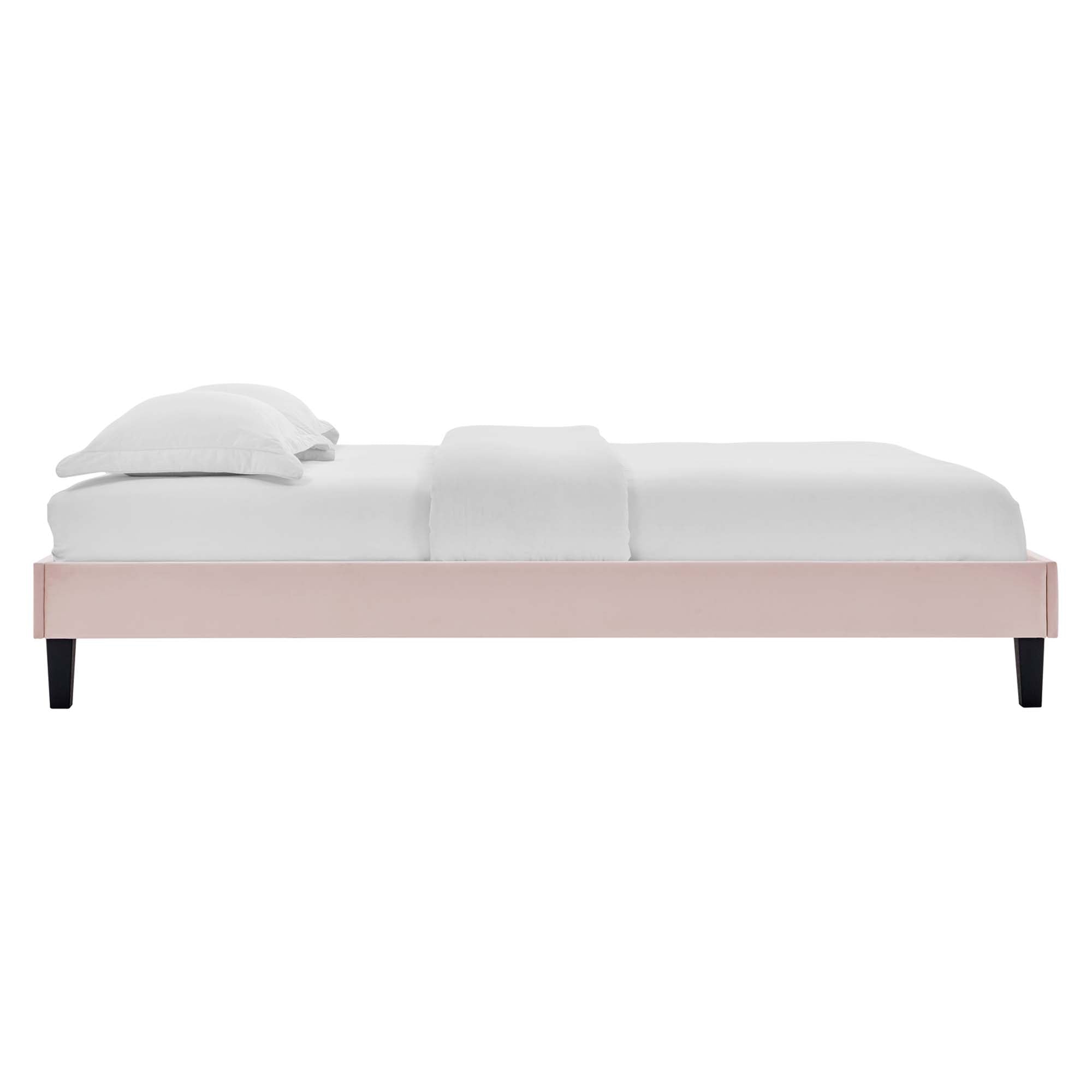 Thomas Full Pink Velvet Platform Bed – Nailhead Trim & Tufted Headboard