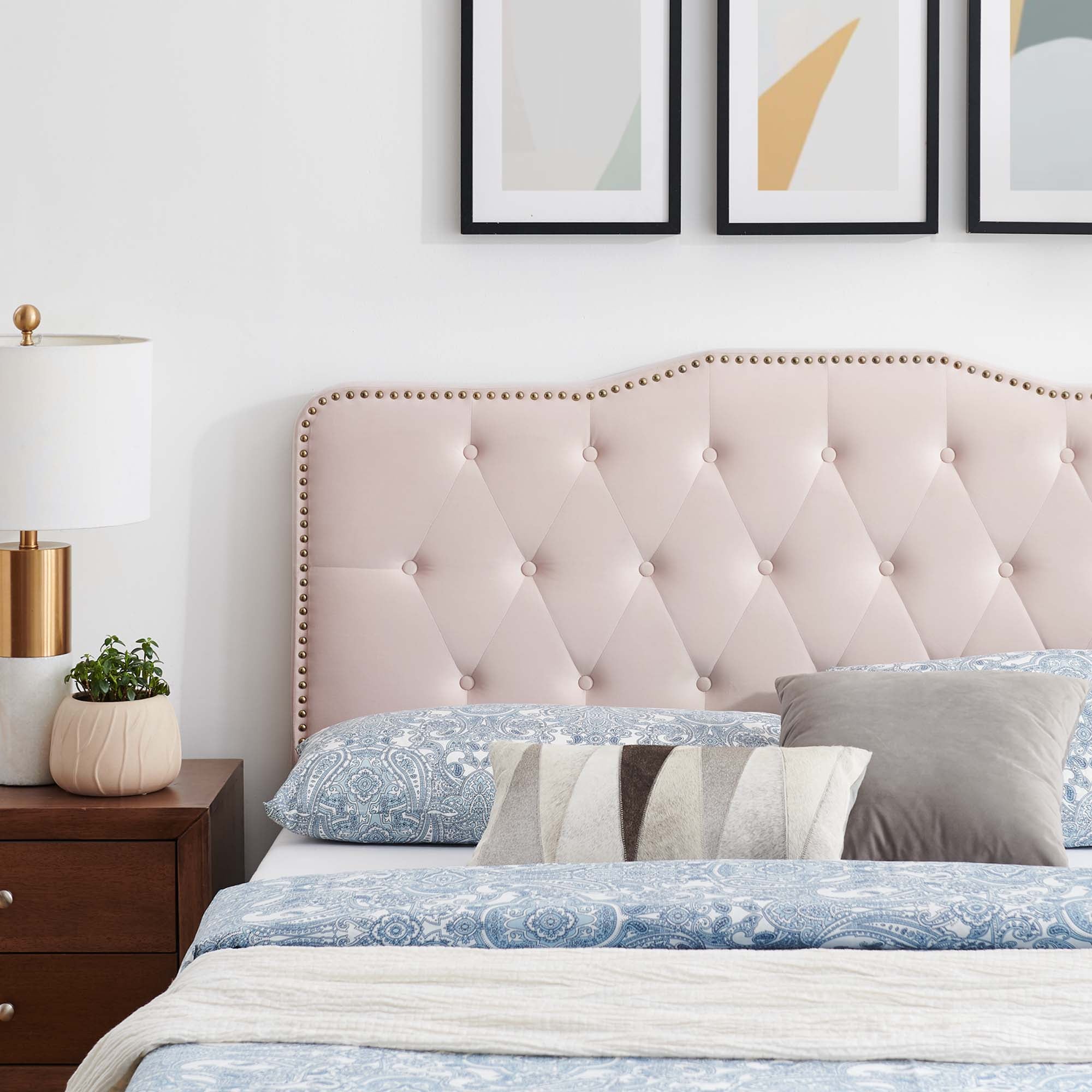 Macon Pink King Platform Bed Frame – Tufted Performance Velvet No Box Spring Required