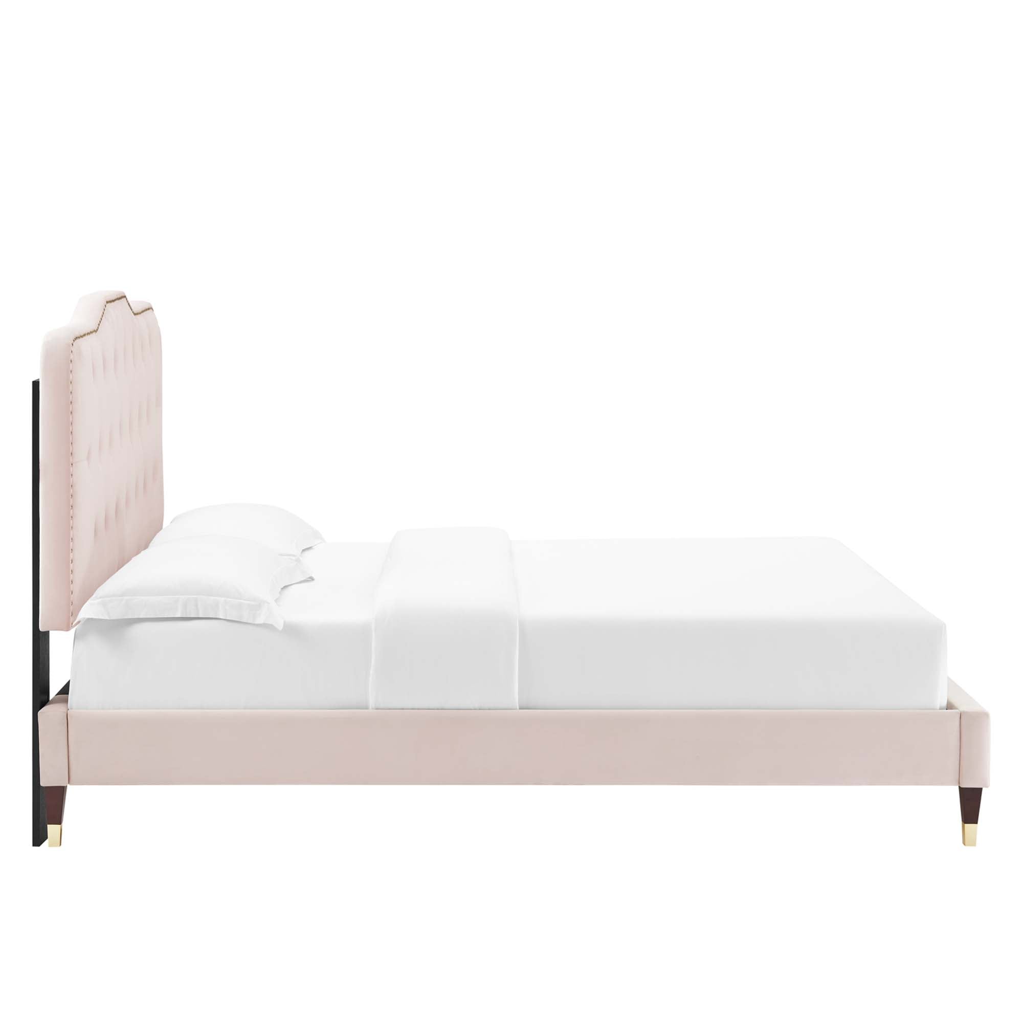 Macon Pink King Platform Bed Frame – Tufted Performance Velvet No Box Spring Required