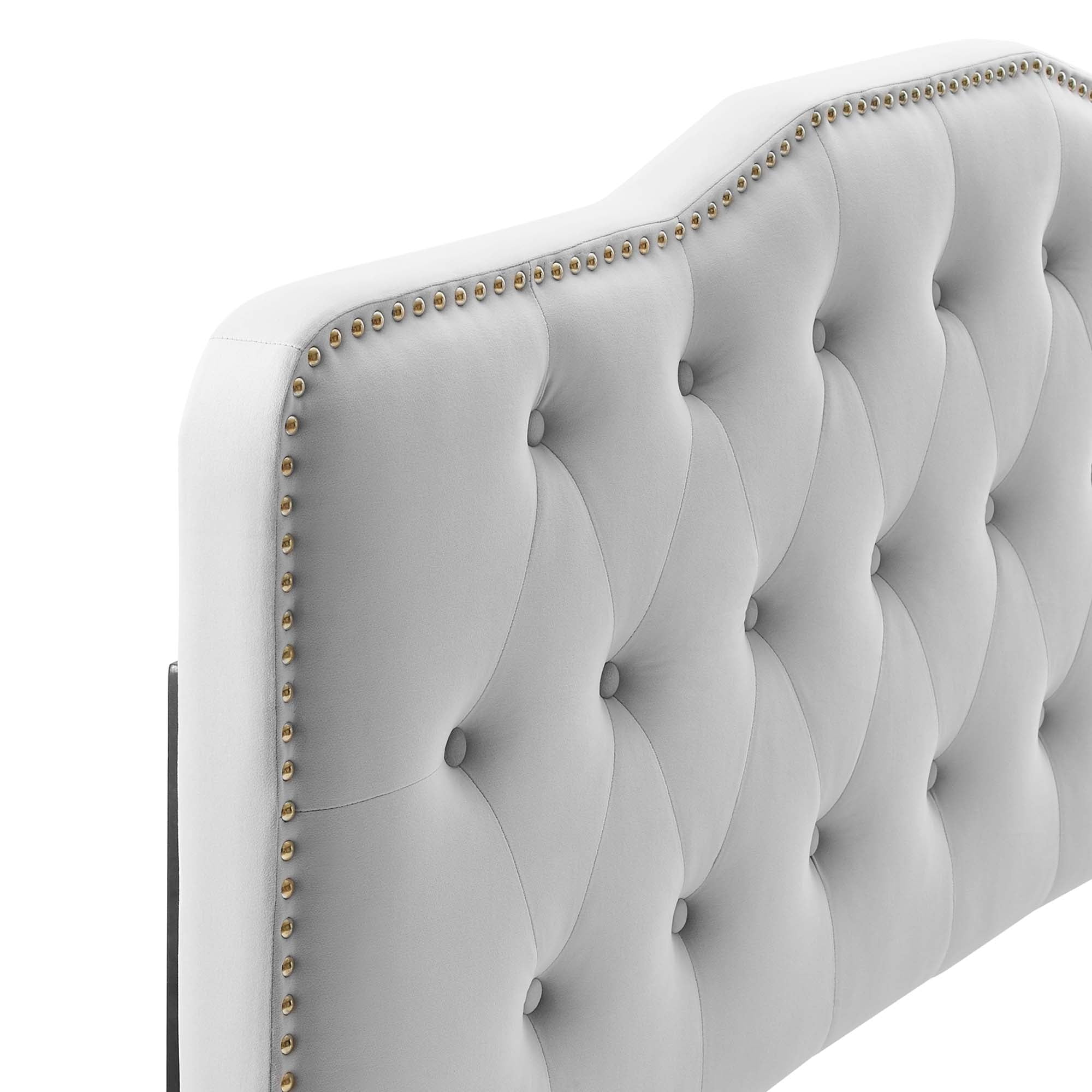 Theo King Performance Velvet Platform Bed – Tufted Upholstered with Nailhead Trim