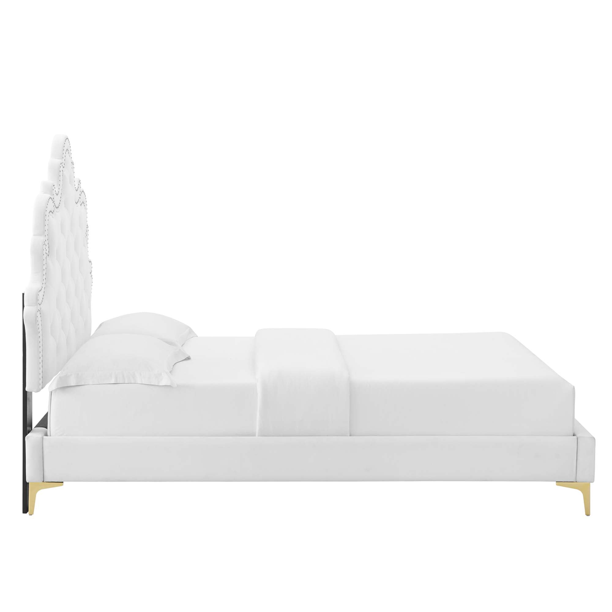 Sailor Twin Performance Velvet Platform Bed – White Button-Tufted Victorian Headboard