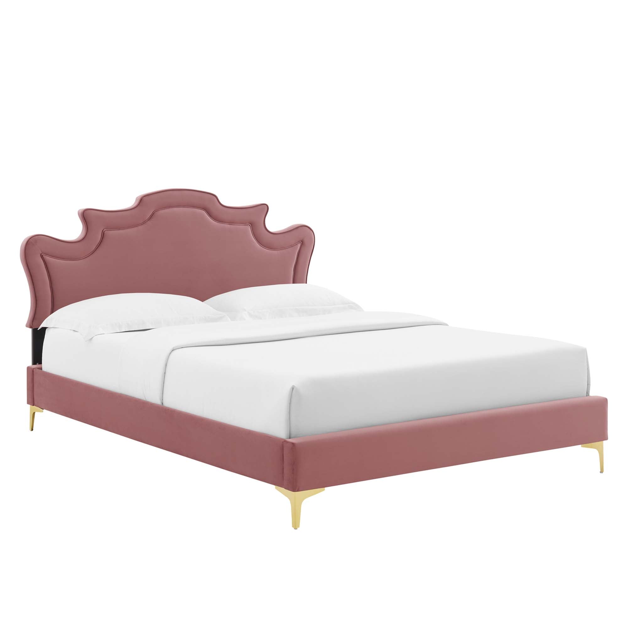 Sutter Twin Performance Velvet Platform Bed – Stain Resistant Victorian Headboard
