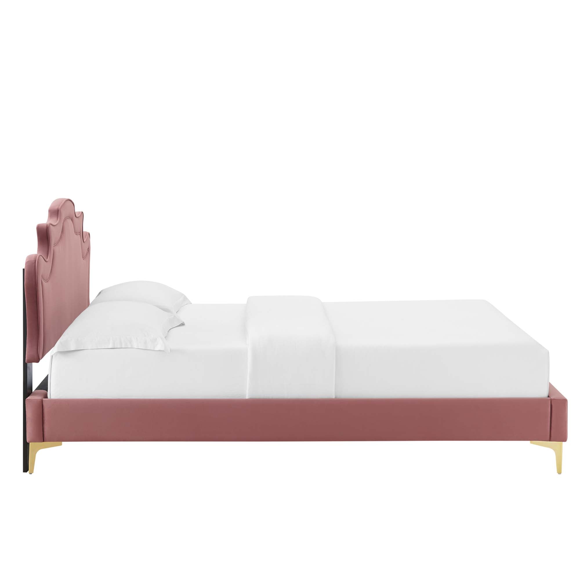 Sutter Twin Performance Velvet Platform Bed – Stain Resistant Victorian Headboard