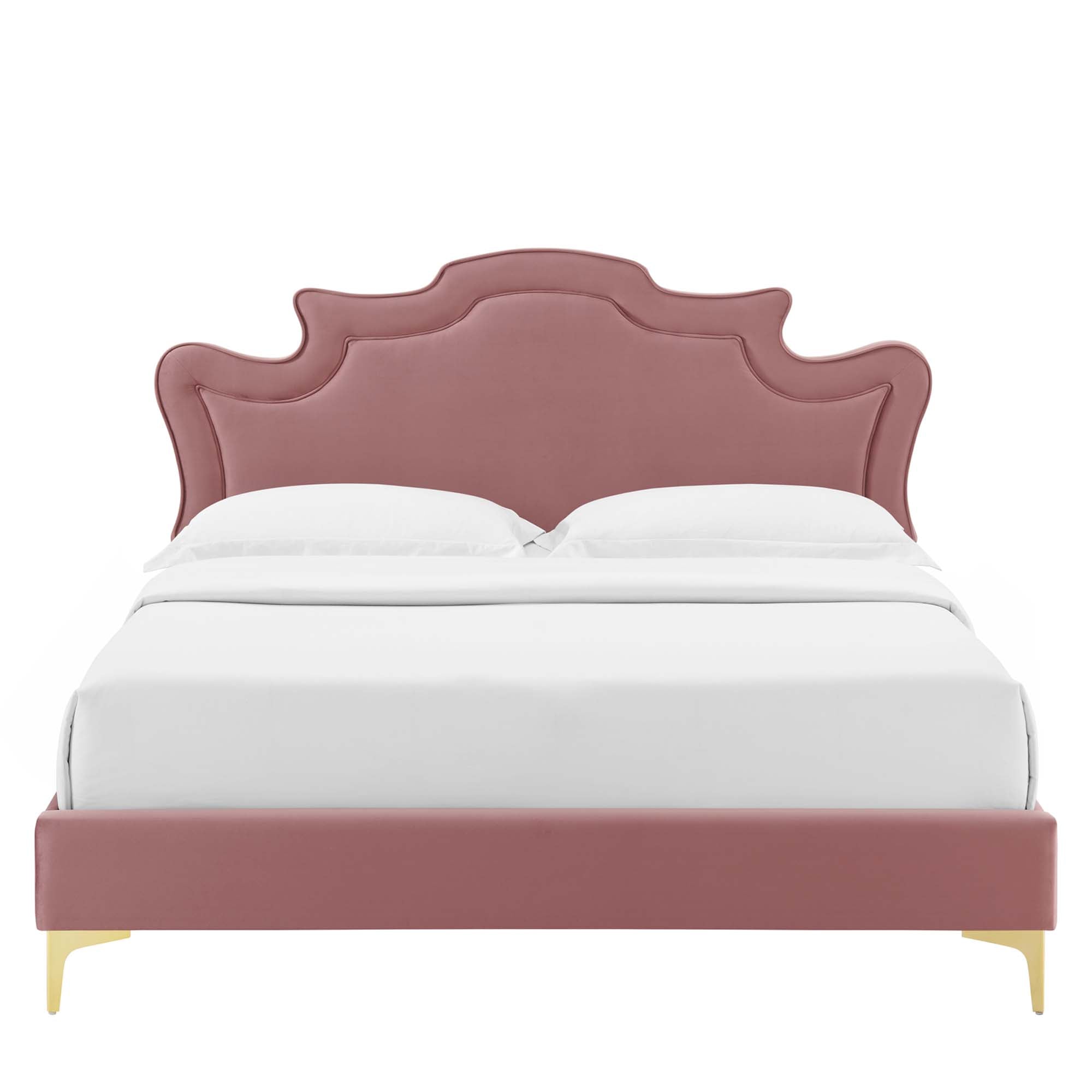 Sutter Twin Performance Velvet Platform Bed – Stain Resistant Victorian Headboard
