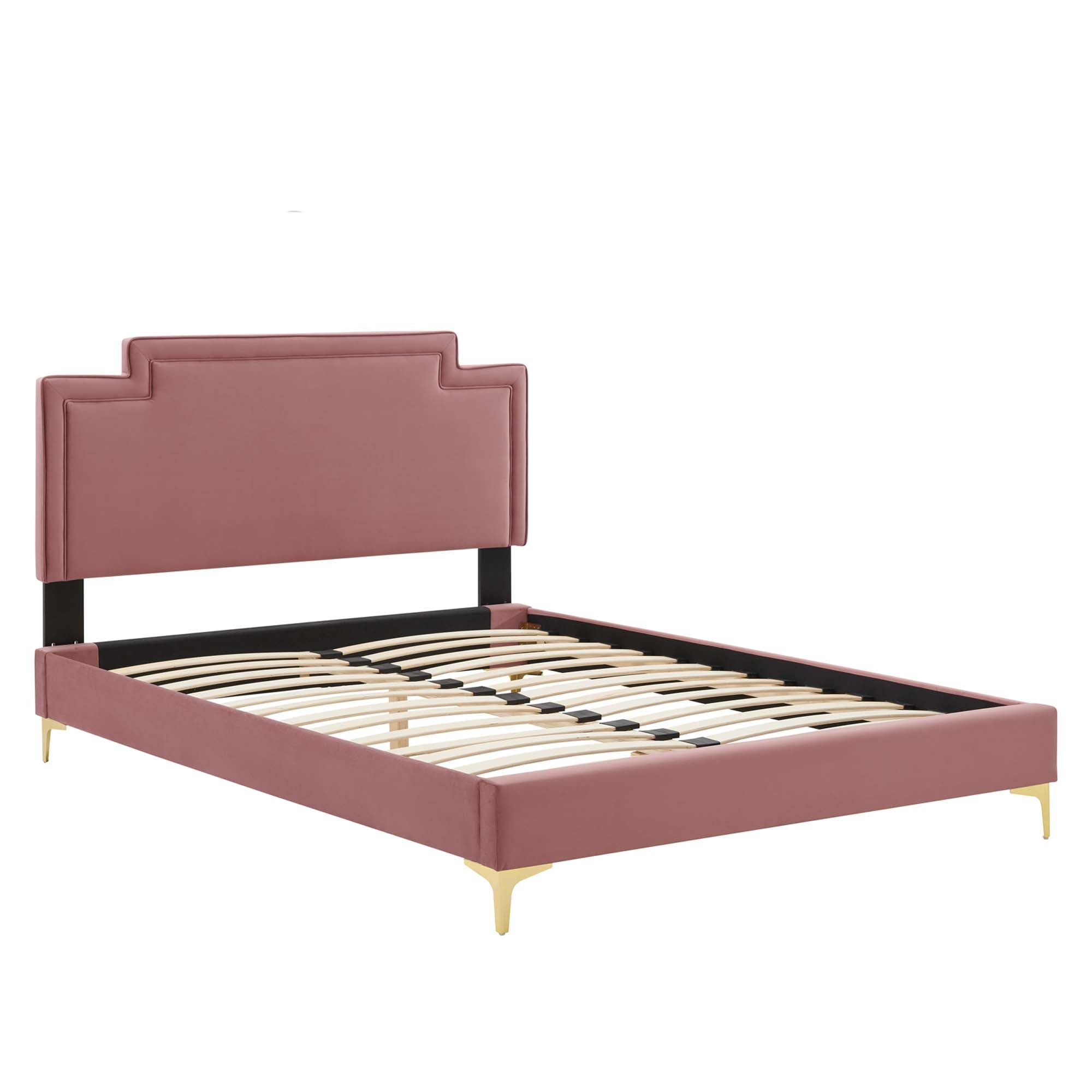 Twin Rolwyn Upholstered Velvet Bed – Dusty Rose Finish, Modern Channel Tufting