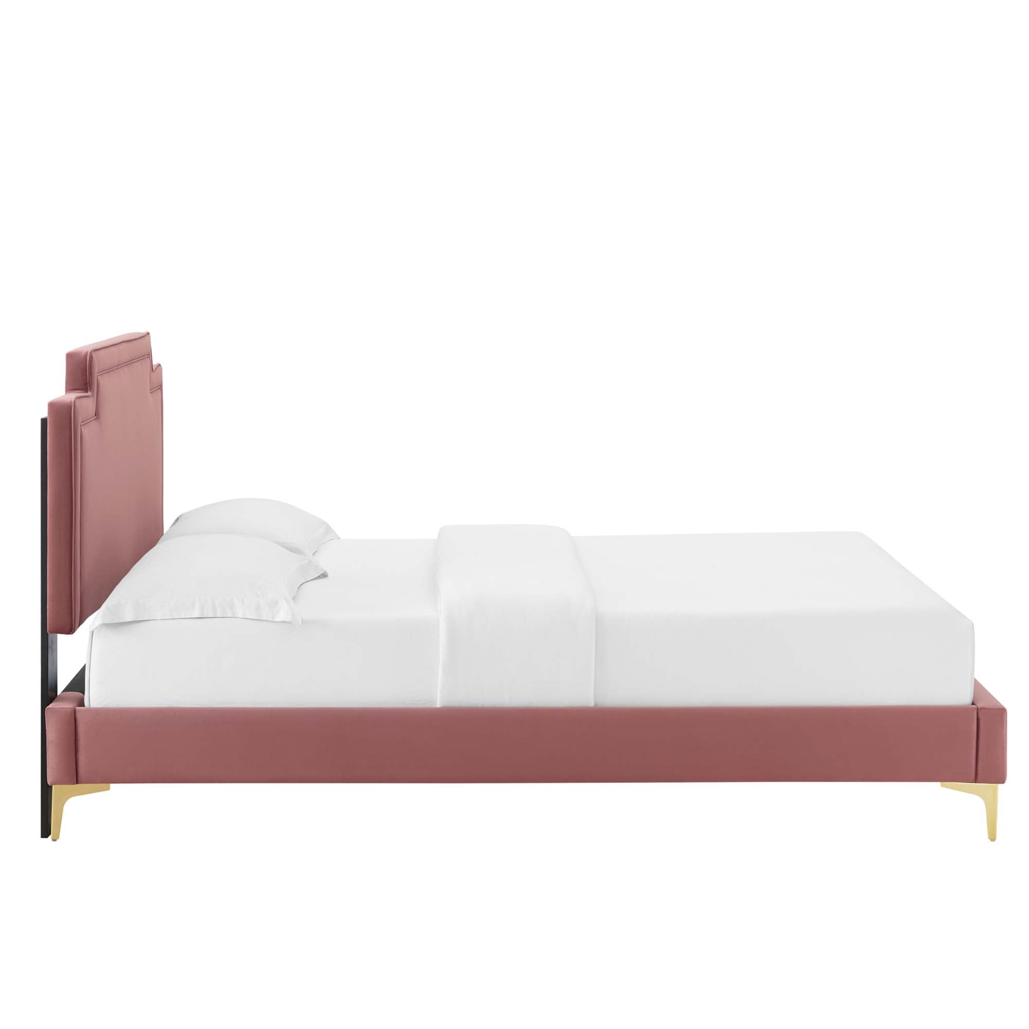 Twin Rolwyn Upholstered Velvet Bed – Dusty Rose Finish, Modern Channel Tufting
