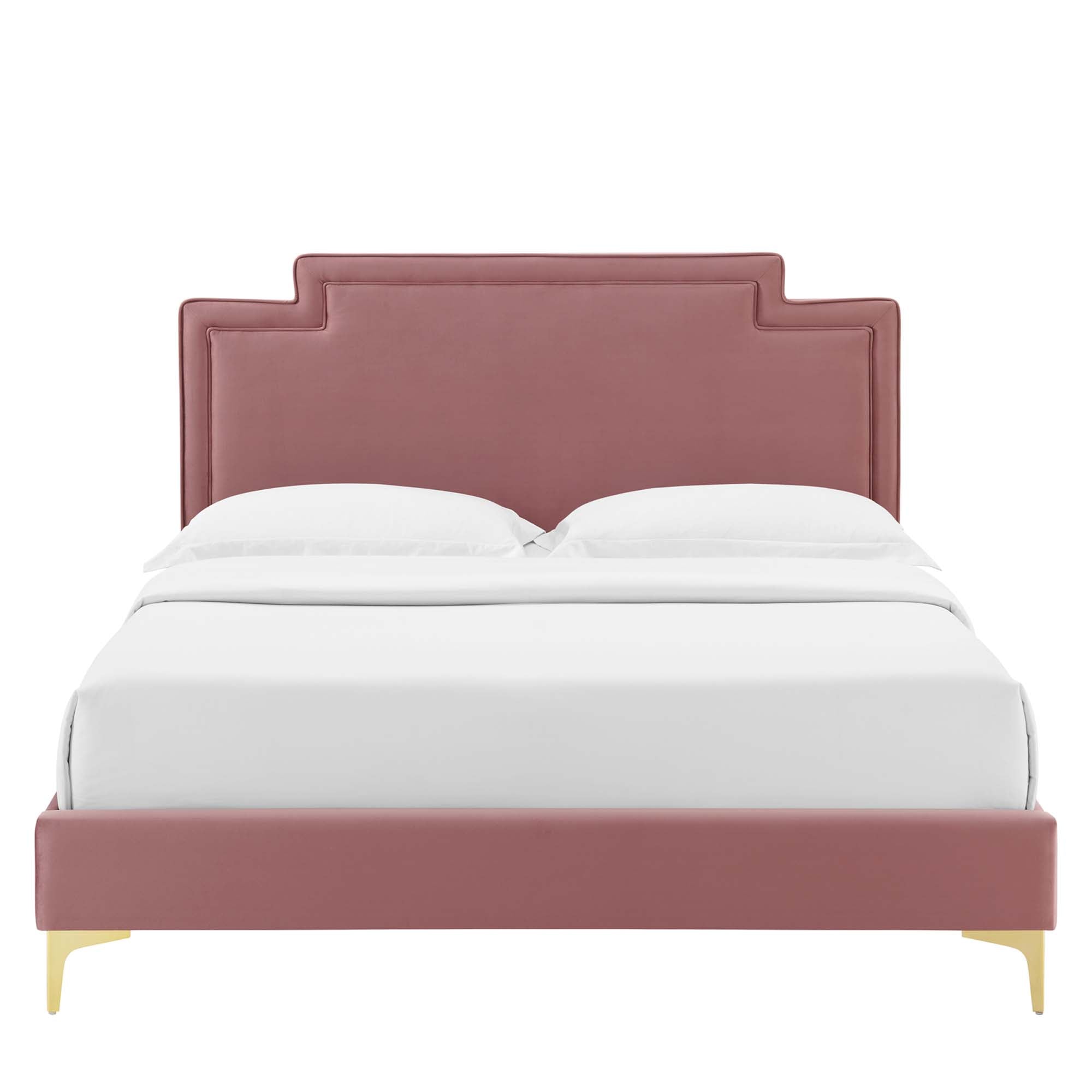 Twin Rolwyn Upholstered Velvet Bed – Dusty Rose Finish, Modern Channel Tufting