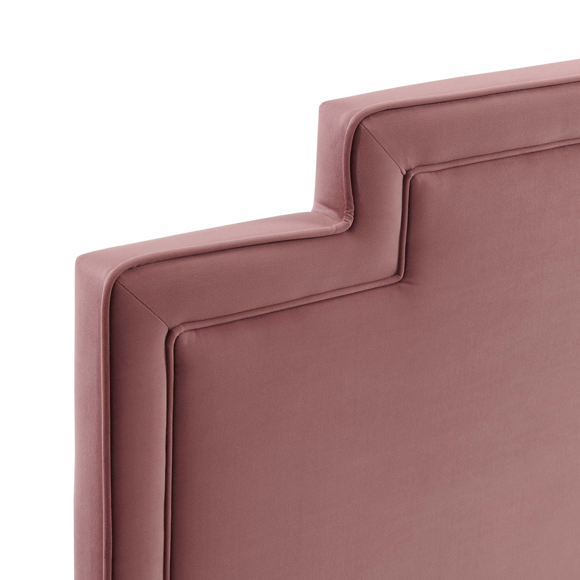 Twin Rolwyn Upholstered Velvet Bed – Dusty Rose Finish, Modern Channel Tufting