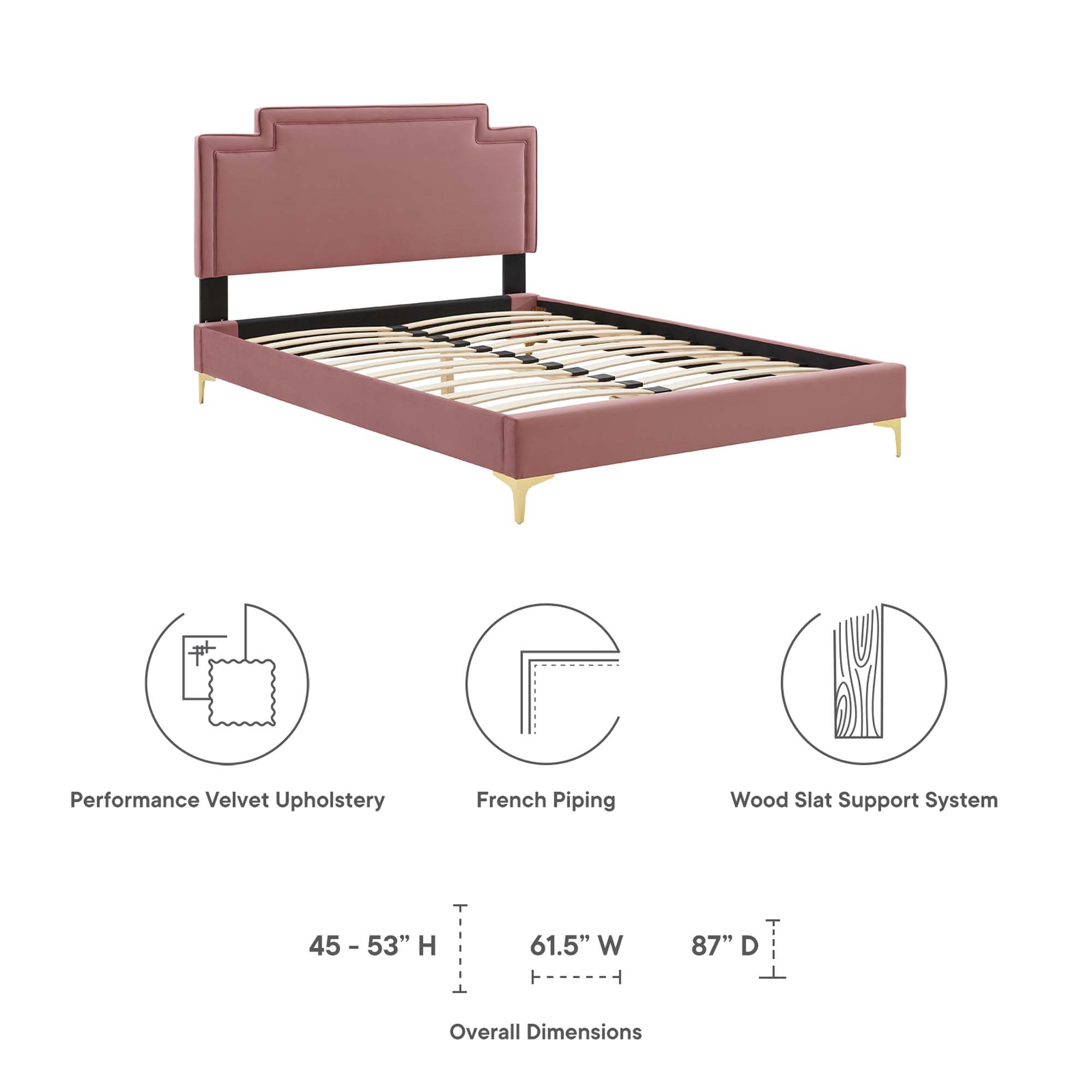 Twin Rolwyn Upholstered Velvet Bed – Dusty Rose Finish, Modern Channel Tufting