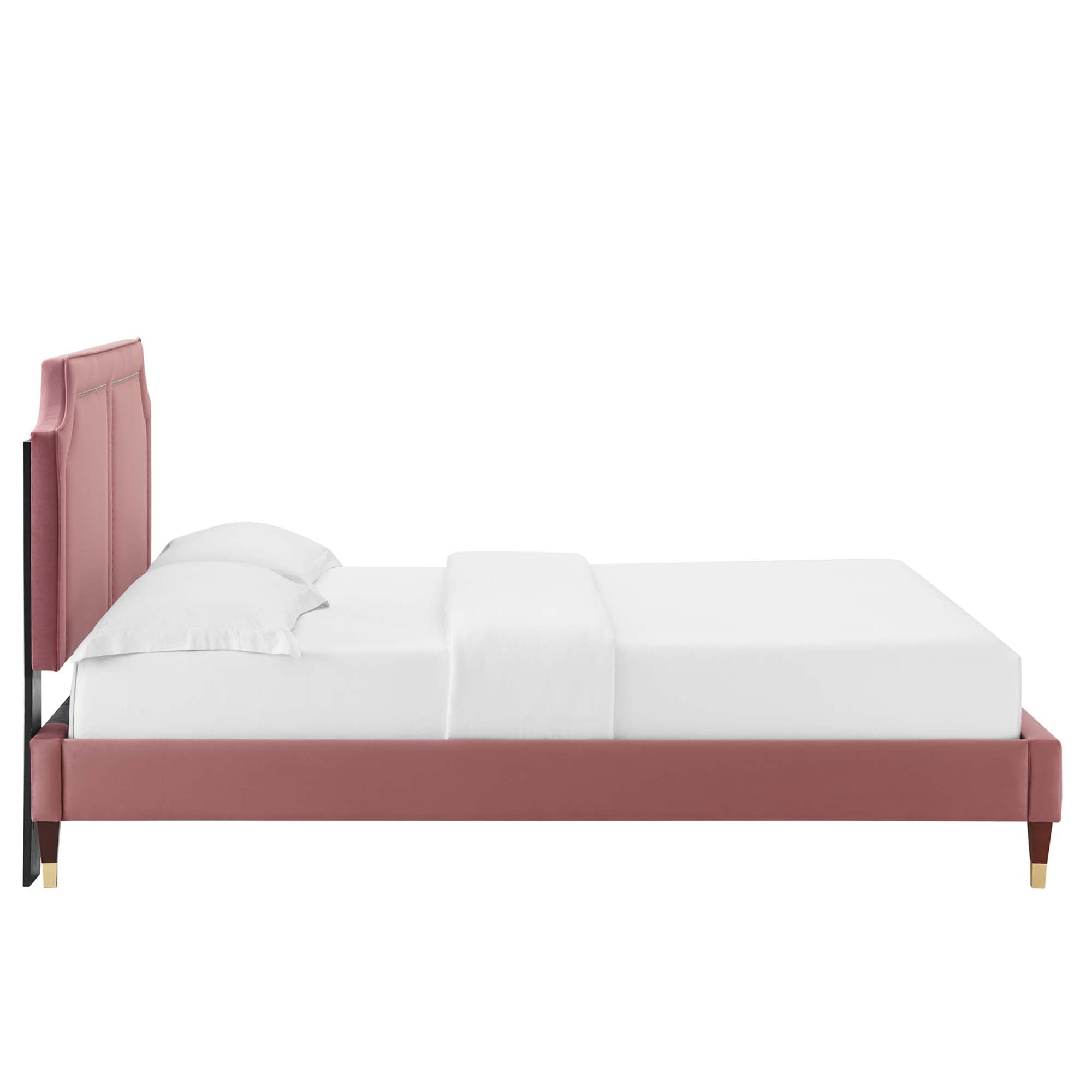 Twin Size Jorvik Performance Velvet Bed Frame – Dusty Rose Upholstered Headboard