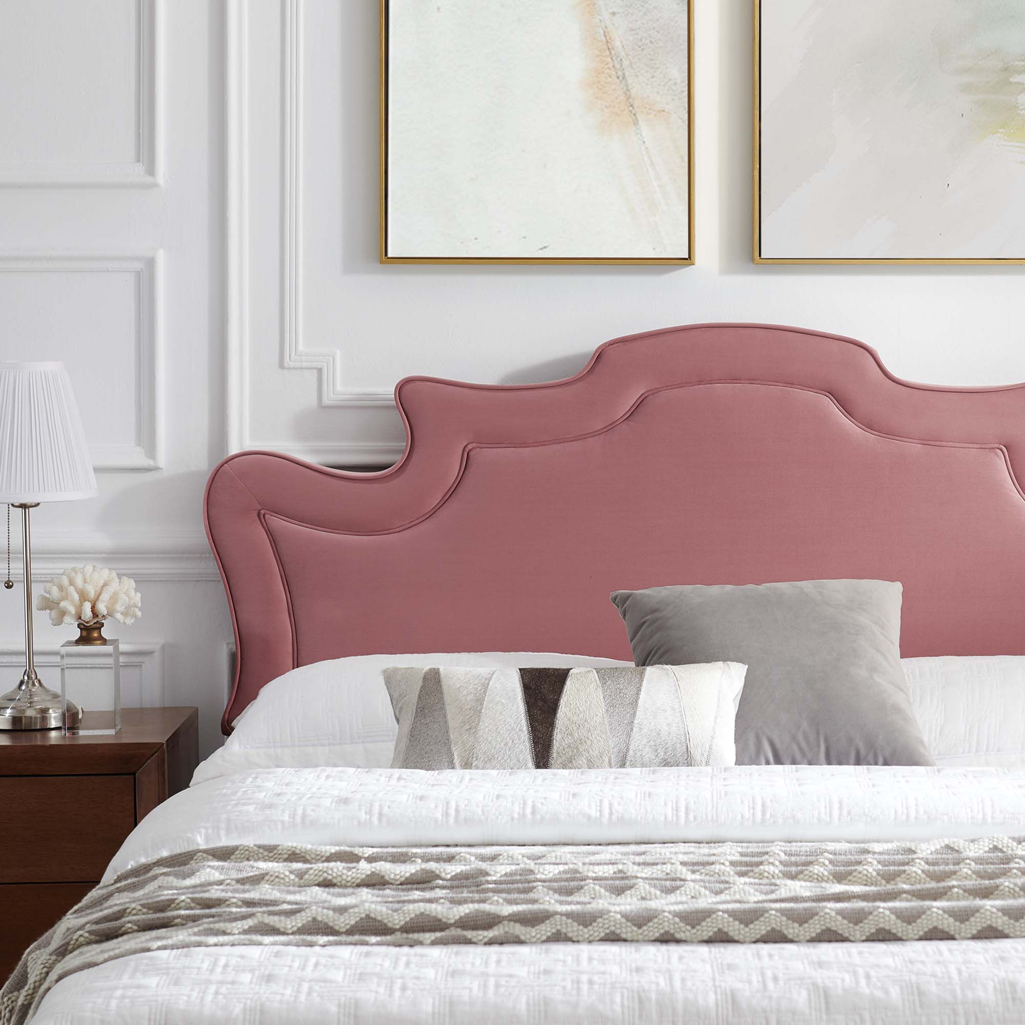 Performance Velvet Winona Twin Platform Bed – Dusty Rose Victorian Upholstered Frame