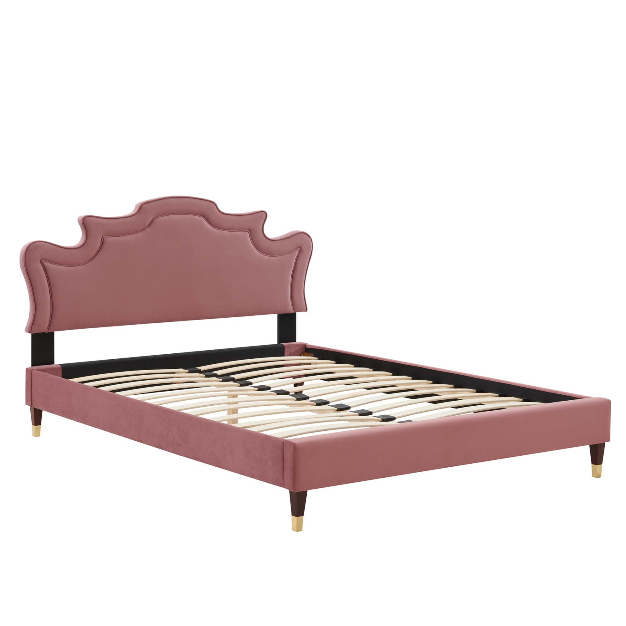 Performance Velvet Winona Twin Platform Bed – Dusty Rose Victorian Upholstered Frame