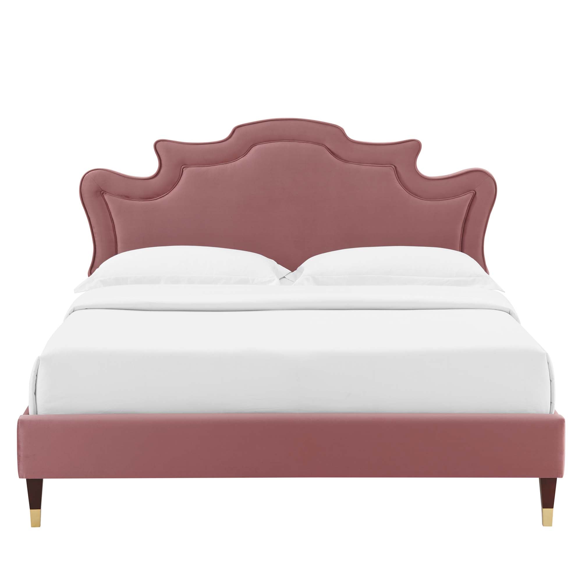 Performance Velvet Winona Twin Platform Bed – Dusty Rose Victorian Upholstered Frame