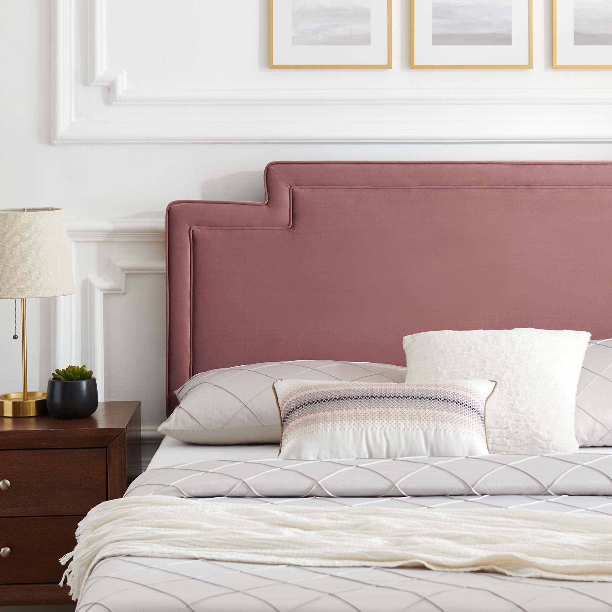 Twin Bed Jive Velvet Upholstery – Dusty Rose with Modern Chic Look