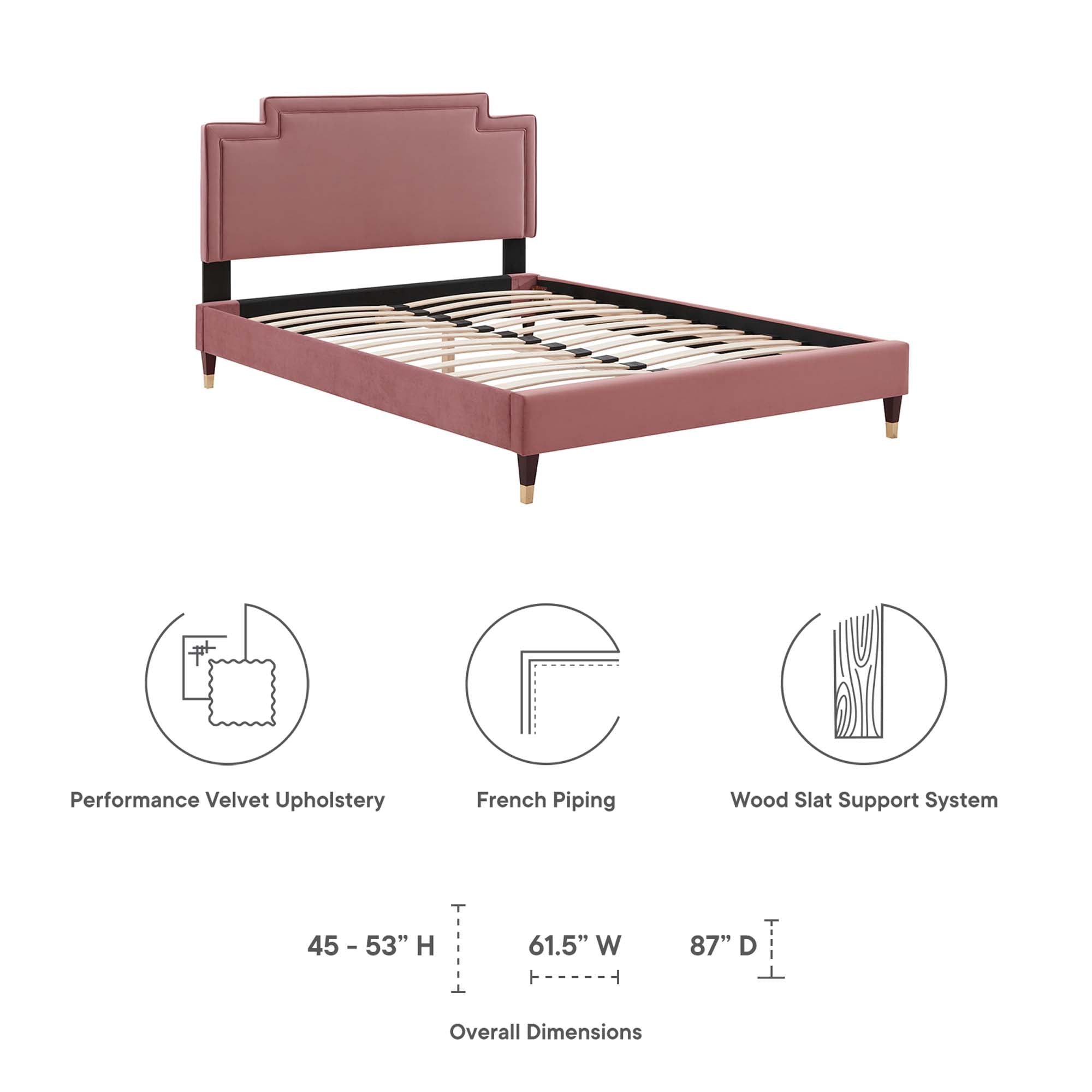 Twin Bed Jive Velvet Upholstery – Dusty Rose with Modern Chic Look