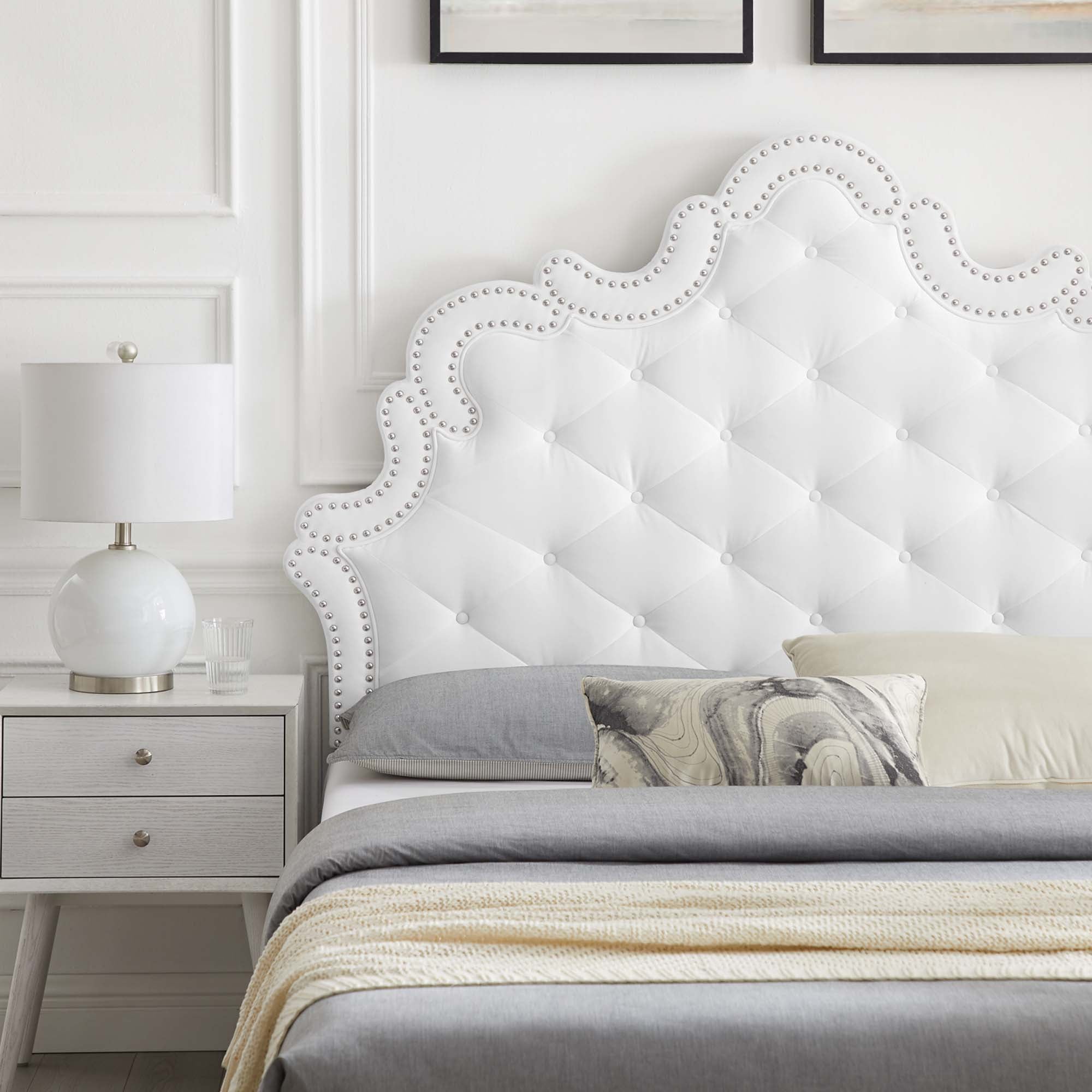 Twin Birdie Bed White Button-Tufted Performance Velvet – Platform Frame with Headboard