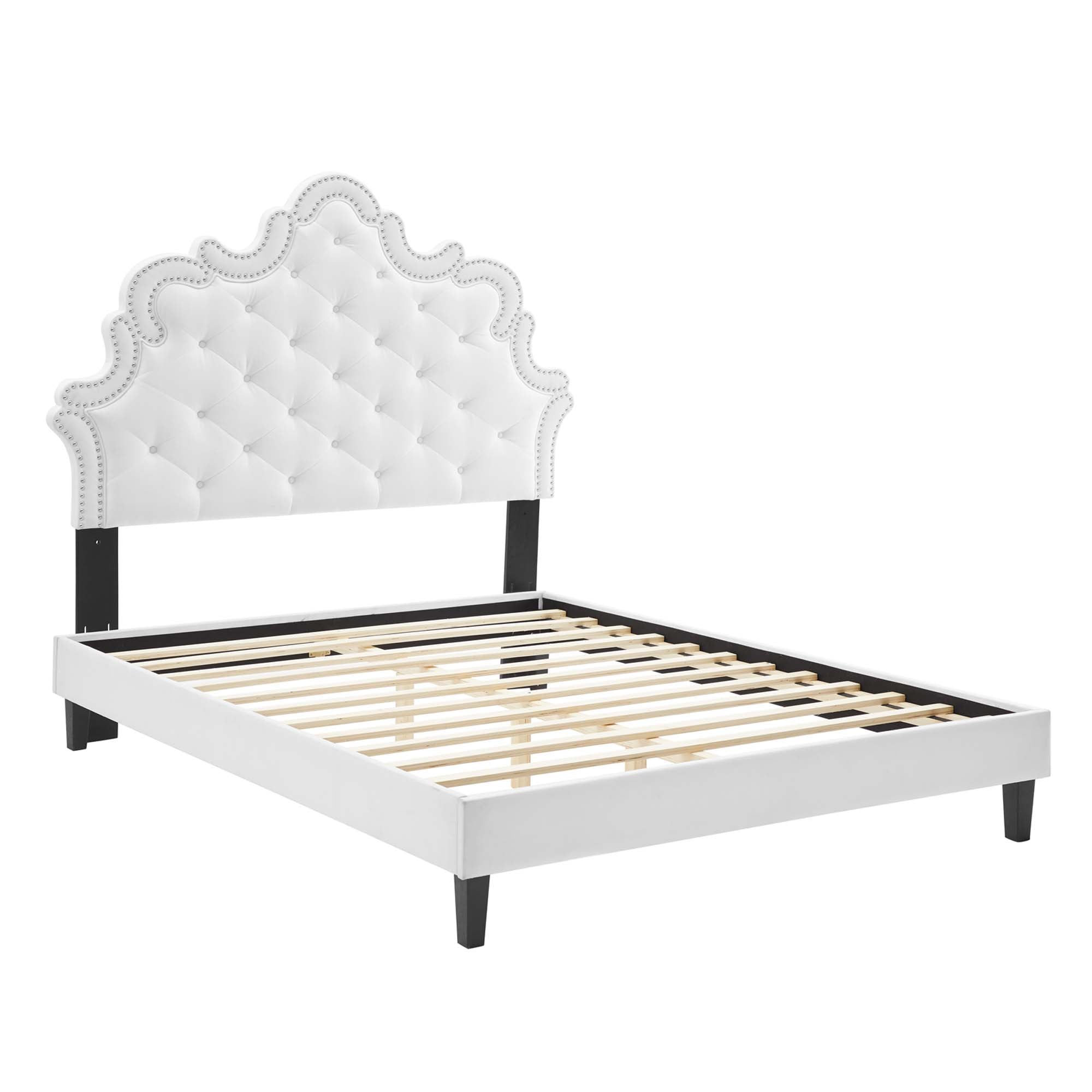 Twin Birdie Bed White Button-Tufted Performance Velvet – Platform Frame with Headboard