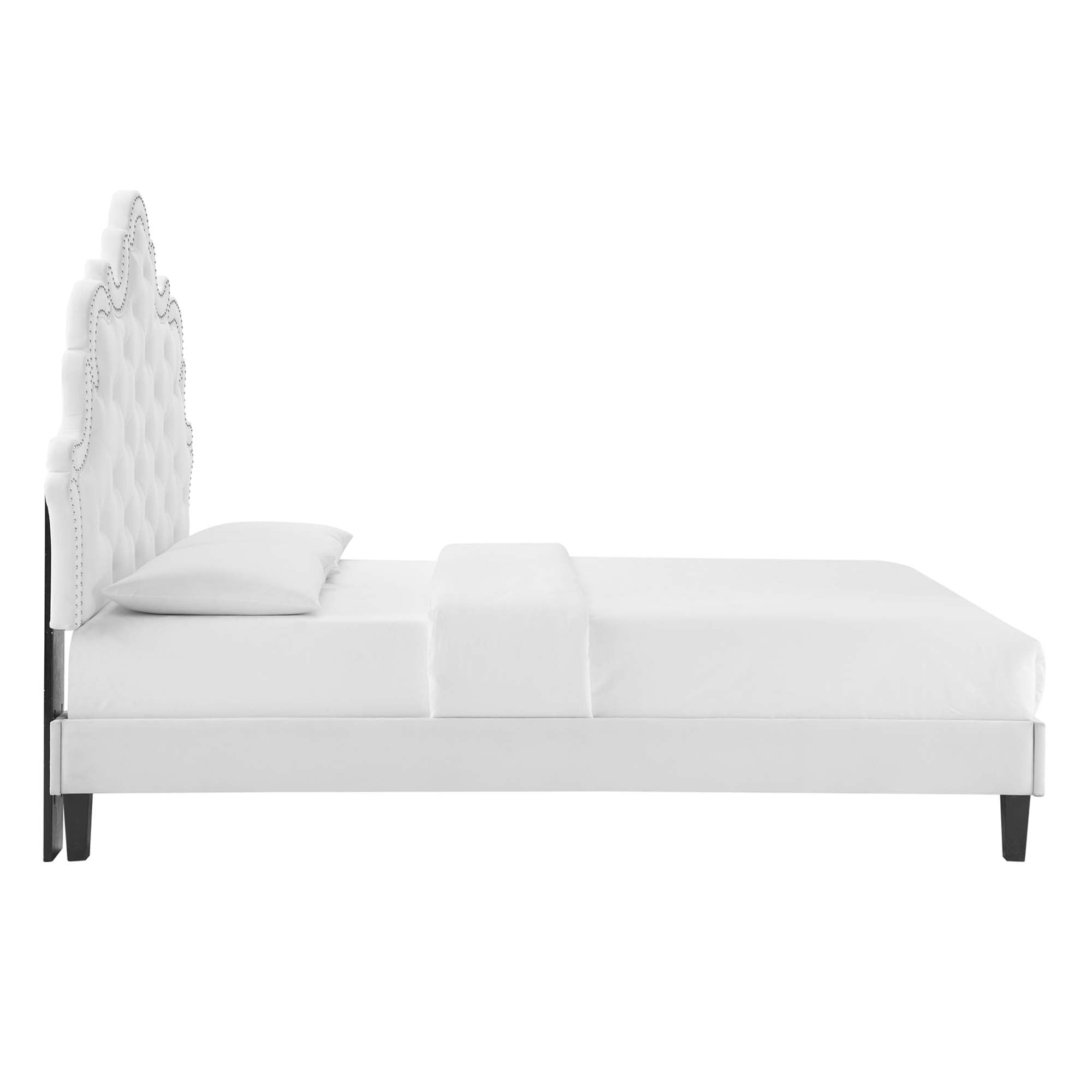 Twin Birdie Bed White Button-Tufted Performance Velvet – Platform Frame with Headboard