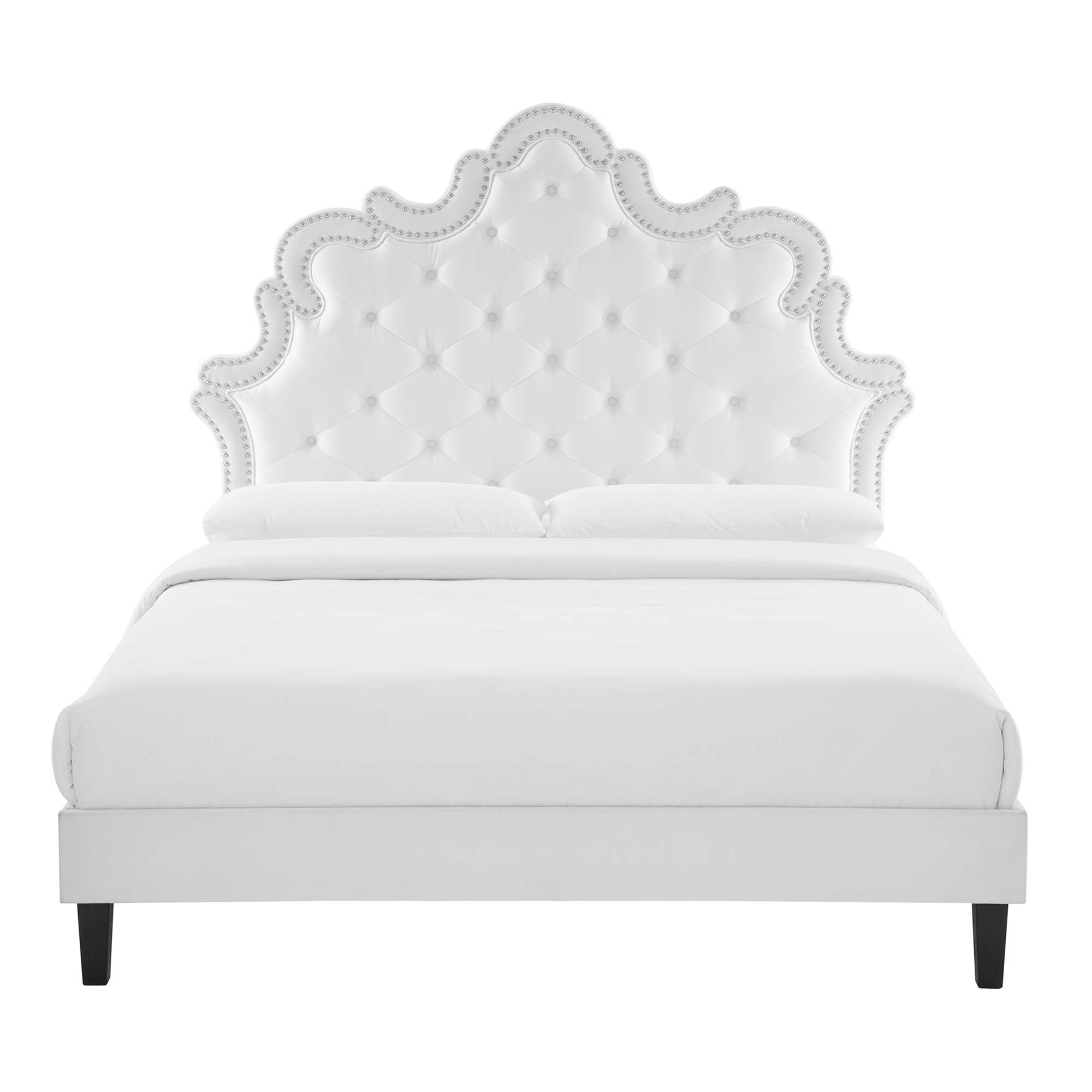 Twin Birdie Bed White Button-Tufted Performance Velvet – Platform Frame with Headboard