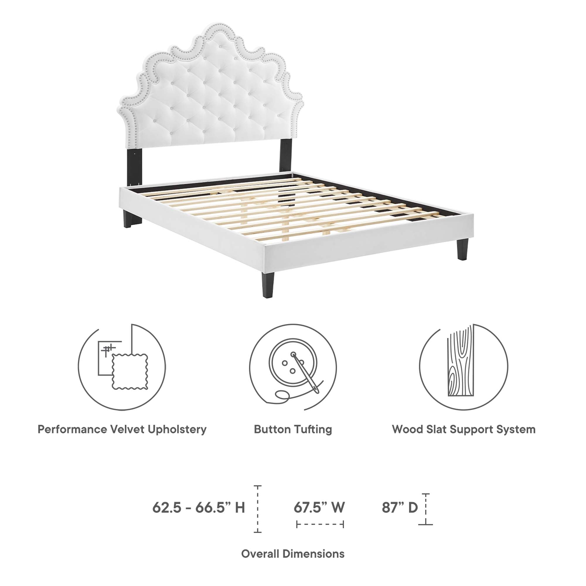 Twin Birdie Bed White Button-Tufted Performance Velvet – Platform Frame with Headboard