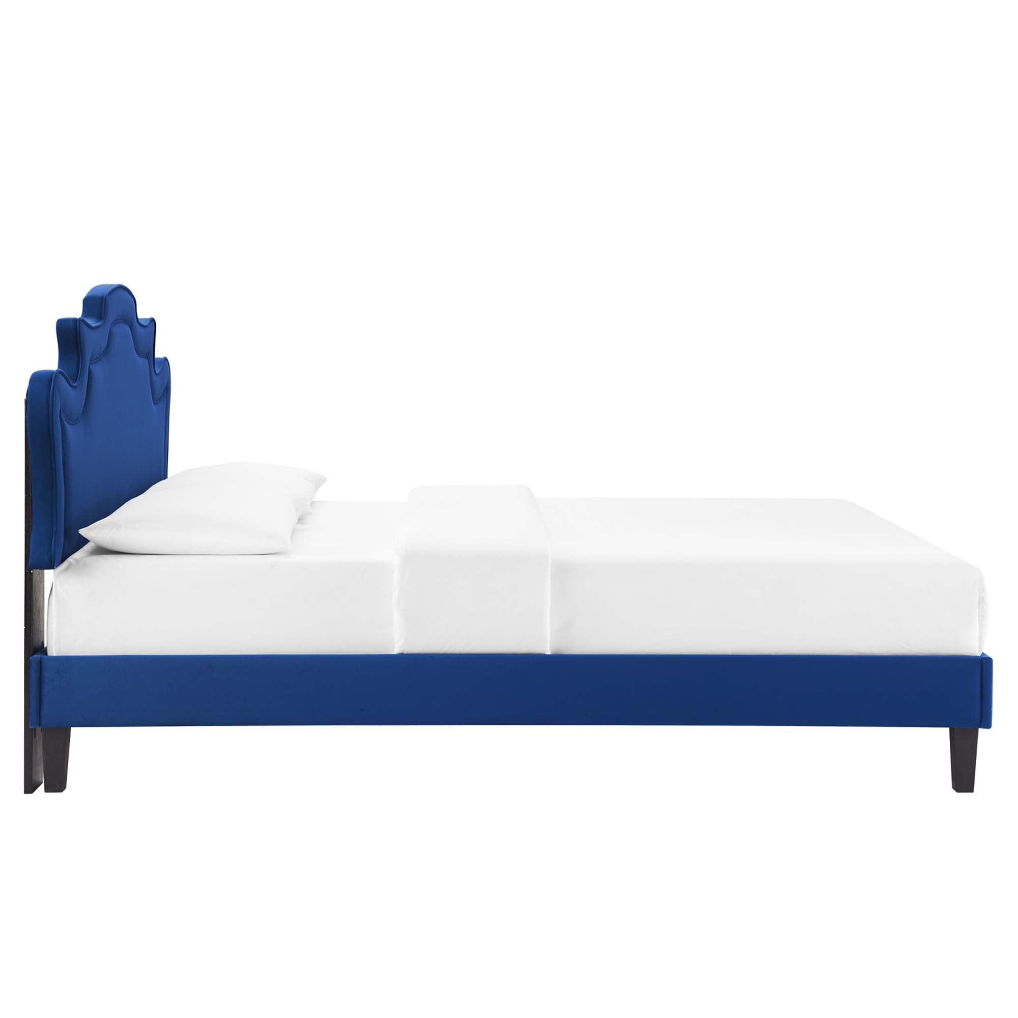 Navy Nico Twin Performance Velvet Victorian Bed – Upholstered Platform Frame