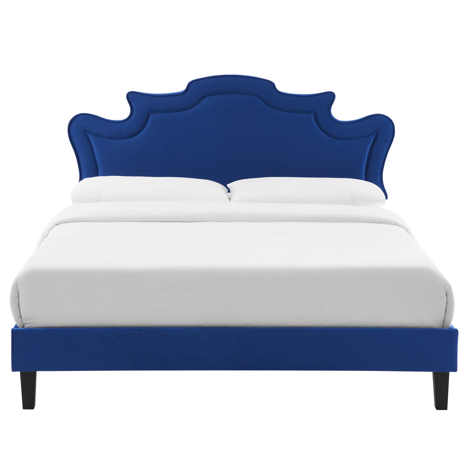 Navy Nico Twin Performance Velvet Victorian Bed – Upholstered Platform Frame