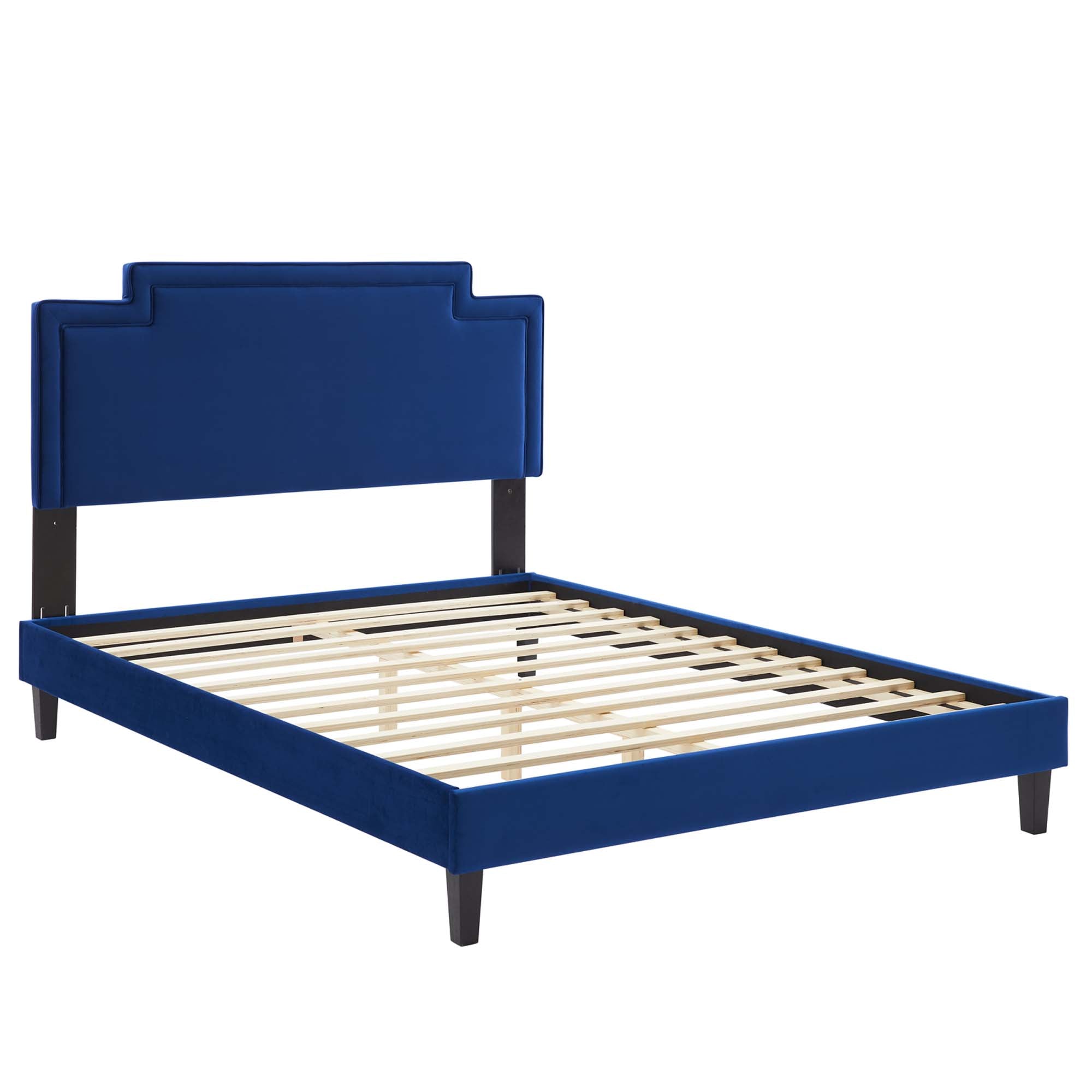 Restore Twin Bed Navy Velvet – Upholstered, Channel Tufted Design