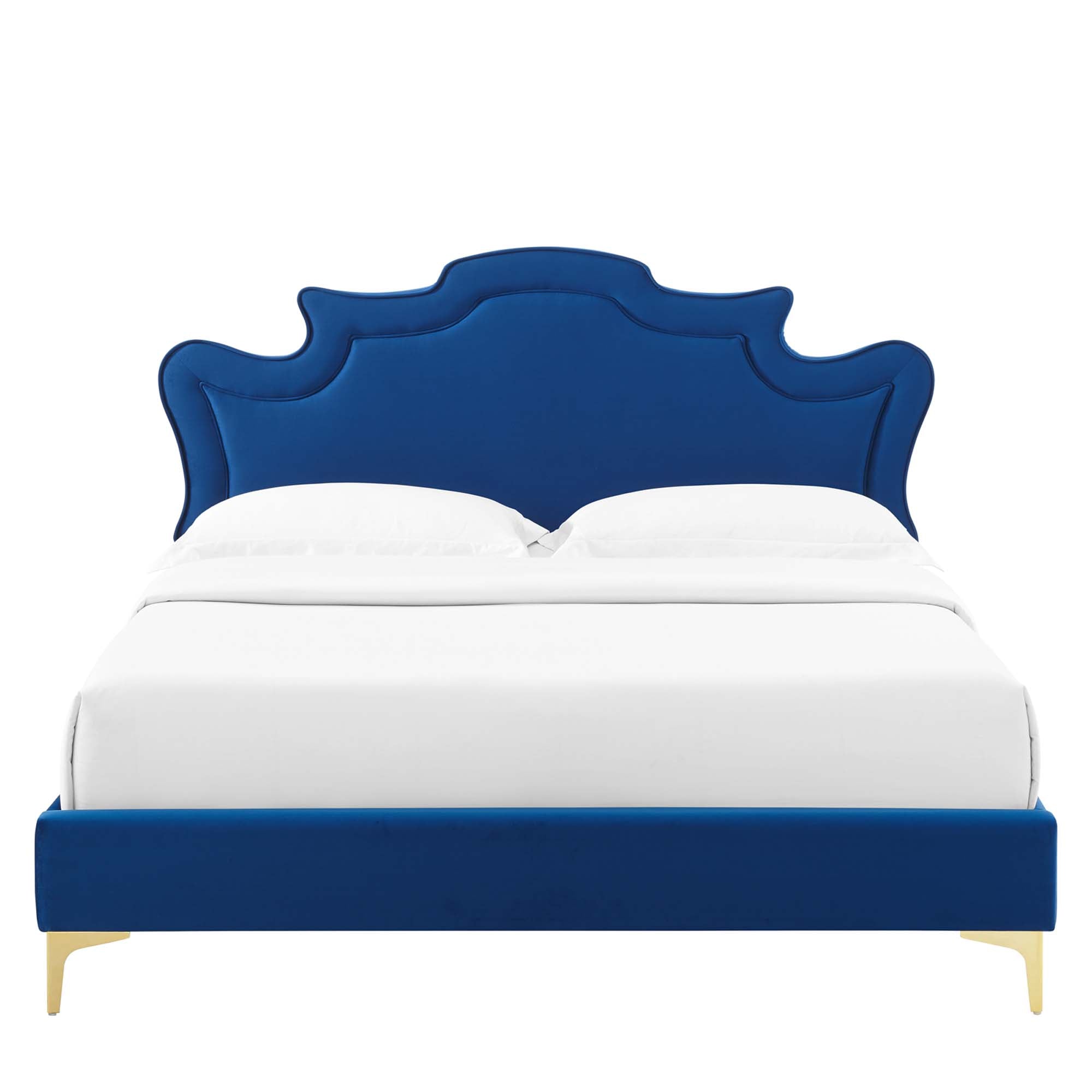 Full Habitat Navy Performance Velvet Platform Bed – Victorian Style Upholstered