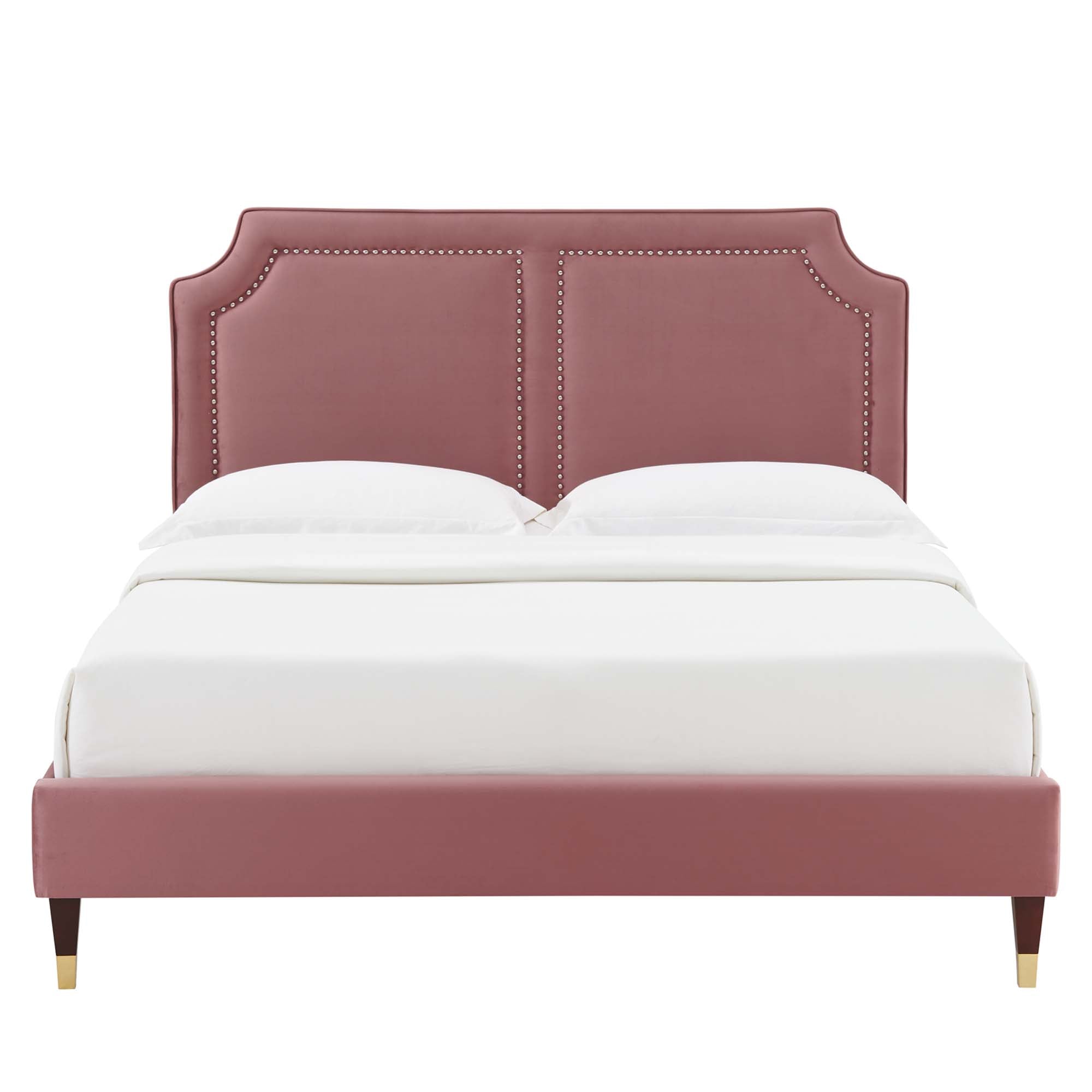 Savoy Dusty Rose Full Performance Velvet Bed – Modern Platform with Gold Accents