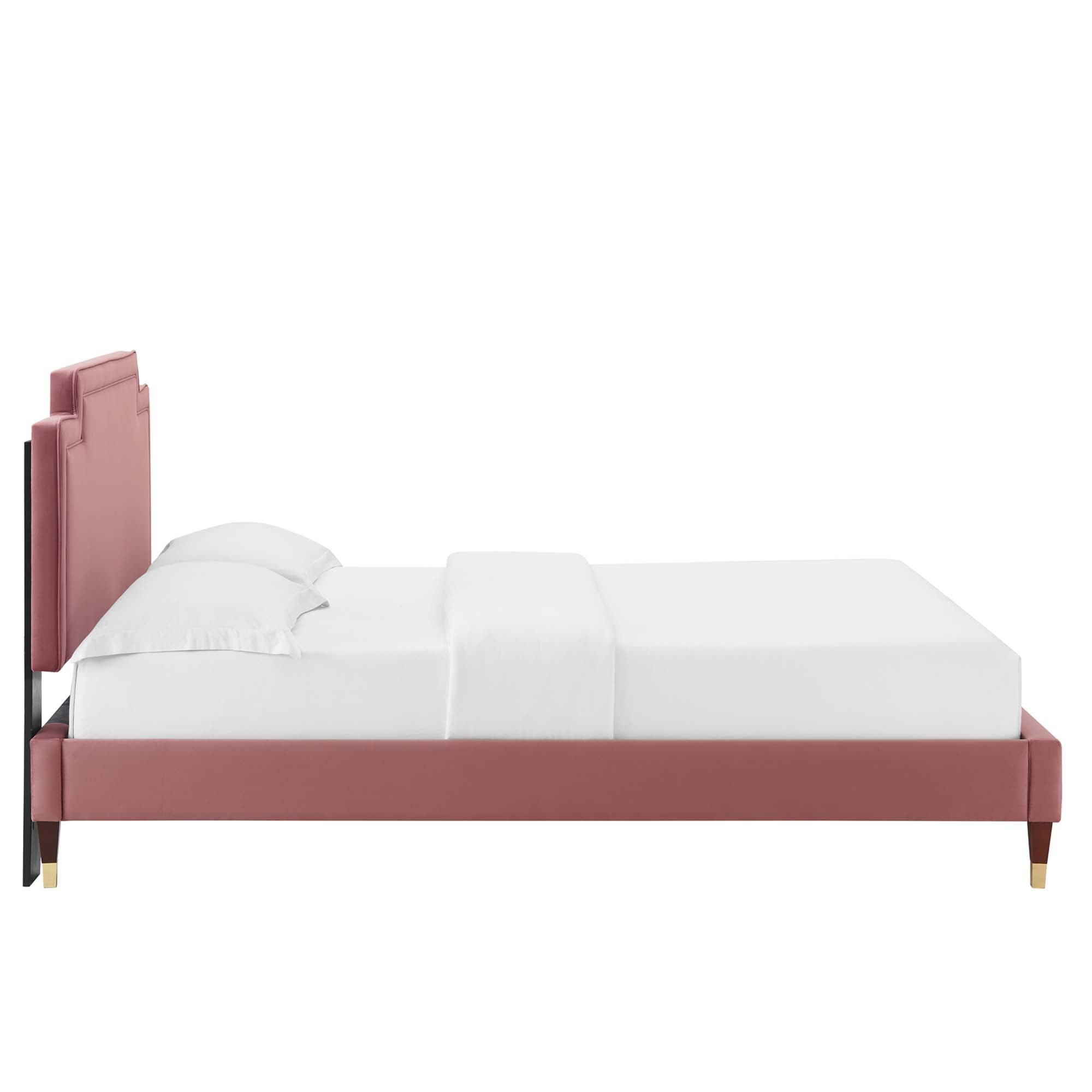 Harlow Full Performance Velvet Bed – Dusty Rose with Tufted Headboard