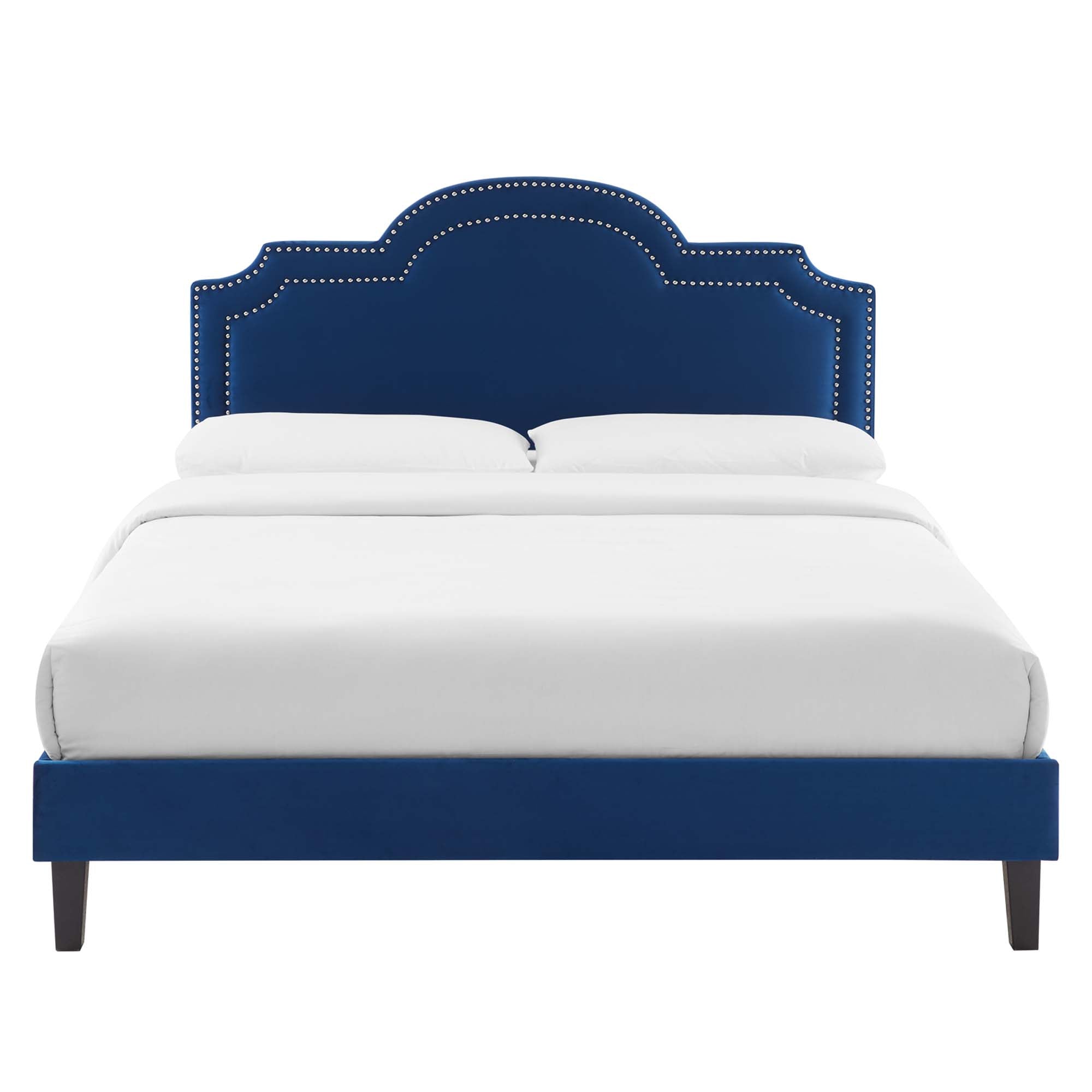 Marlowe Full Performance Velvet Bed Frame – Navy Modern Platform Bed with Storage