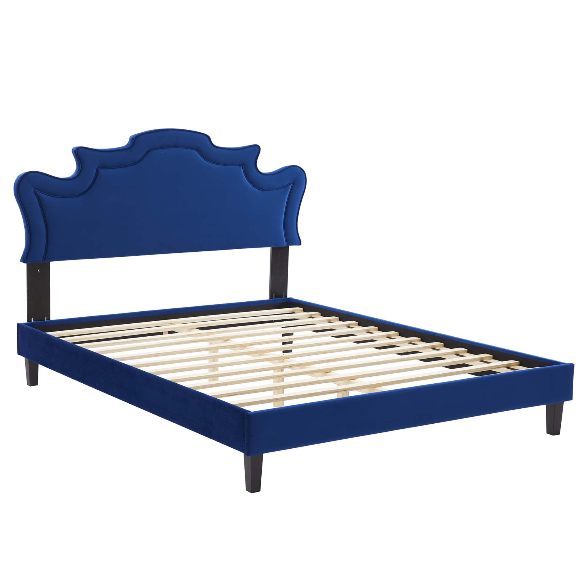 Navy Full Evangeline Velvet Bed Frame – Stain Resistant Performance Fabric Platform
