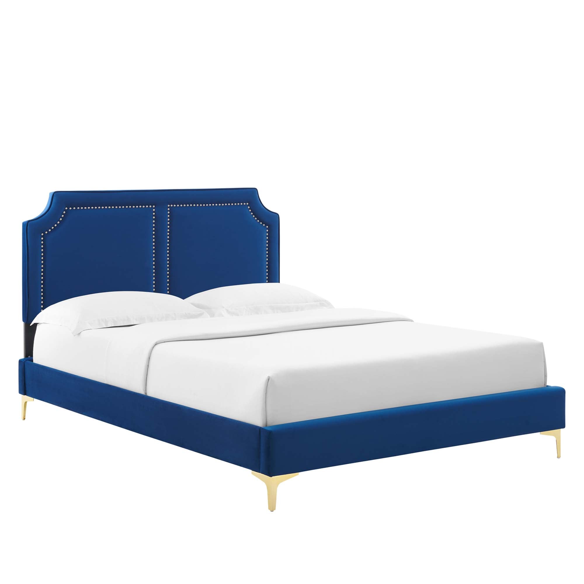 Queen Dusty Rose Envision Performance Velvet Platform Bed – Modern Upholstered with Gold Metal Legs