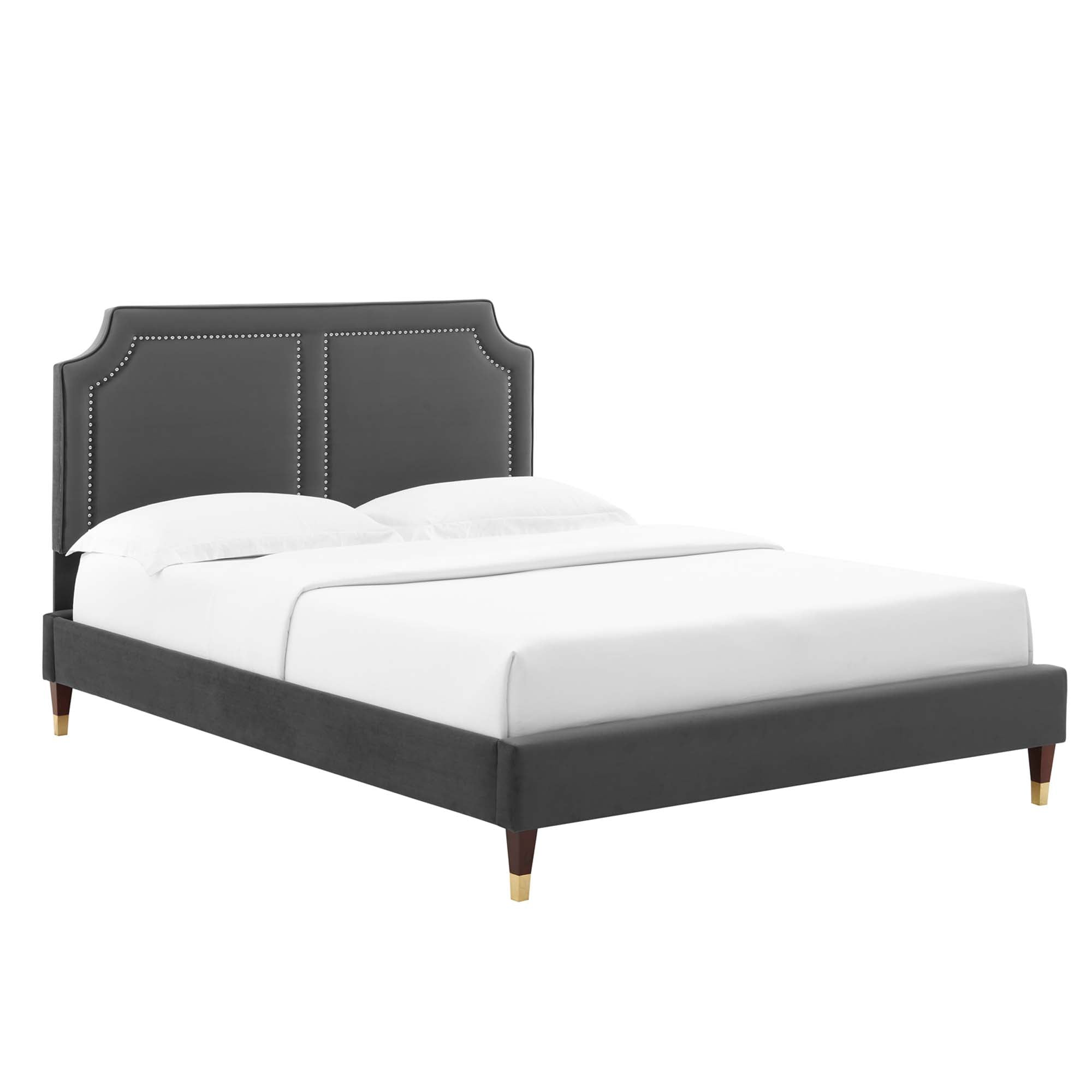 Queen Dusty Rose Distinct Performance Velvet Upholstered Bed – Gold Accent Platform