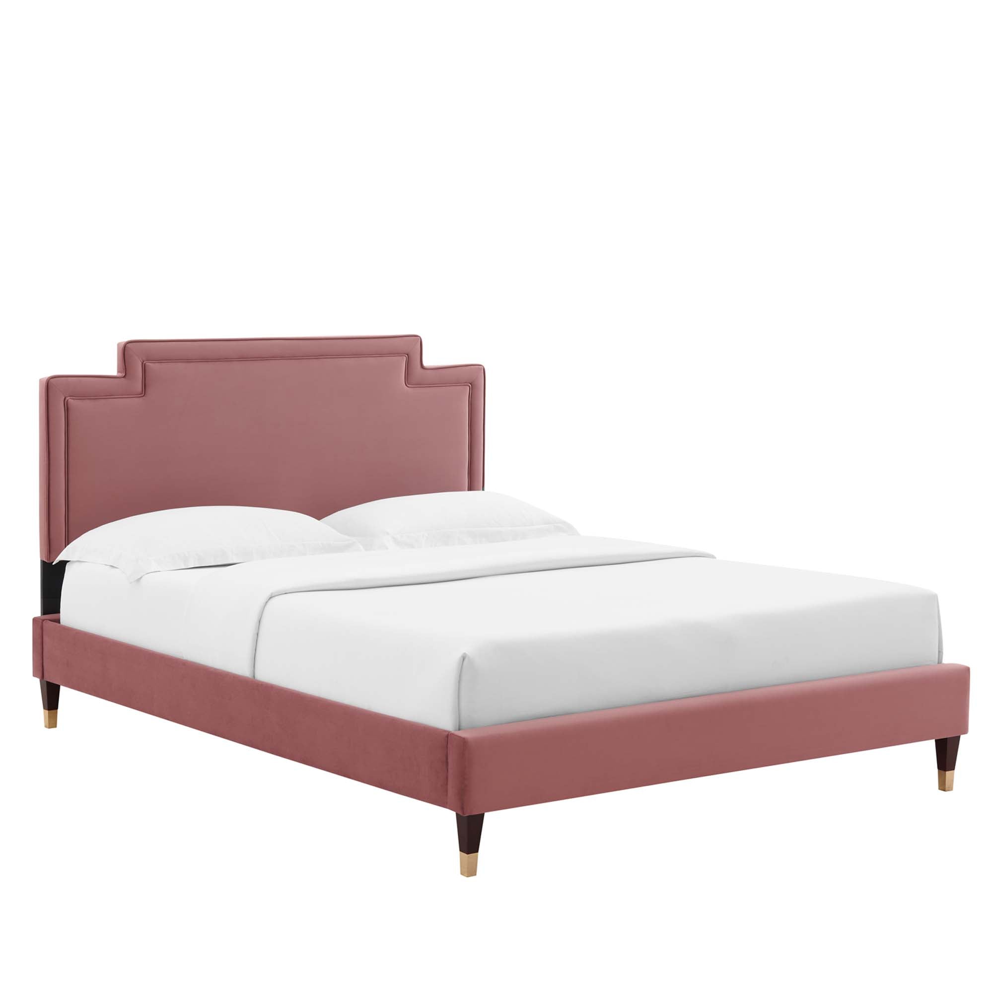 Gear Dusty Rose Queen Upholstered Bed – Soft Velvet, Glam Bedroom Style