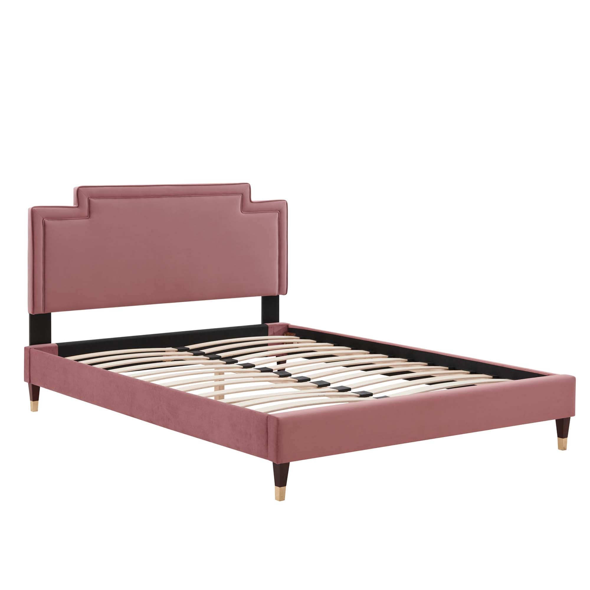 Gear Dusty Rose Queen Upholstered Bed – Soft Velvet, Glam Bedroom Style