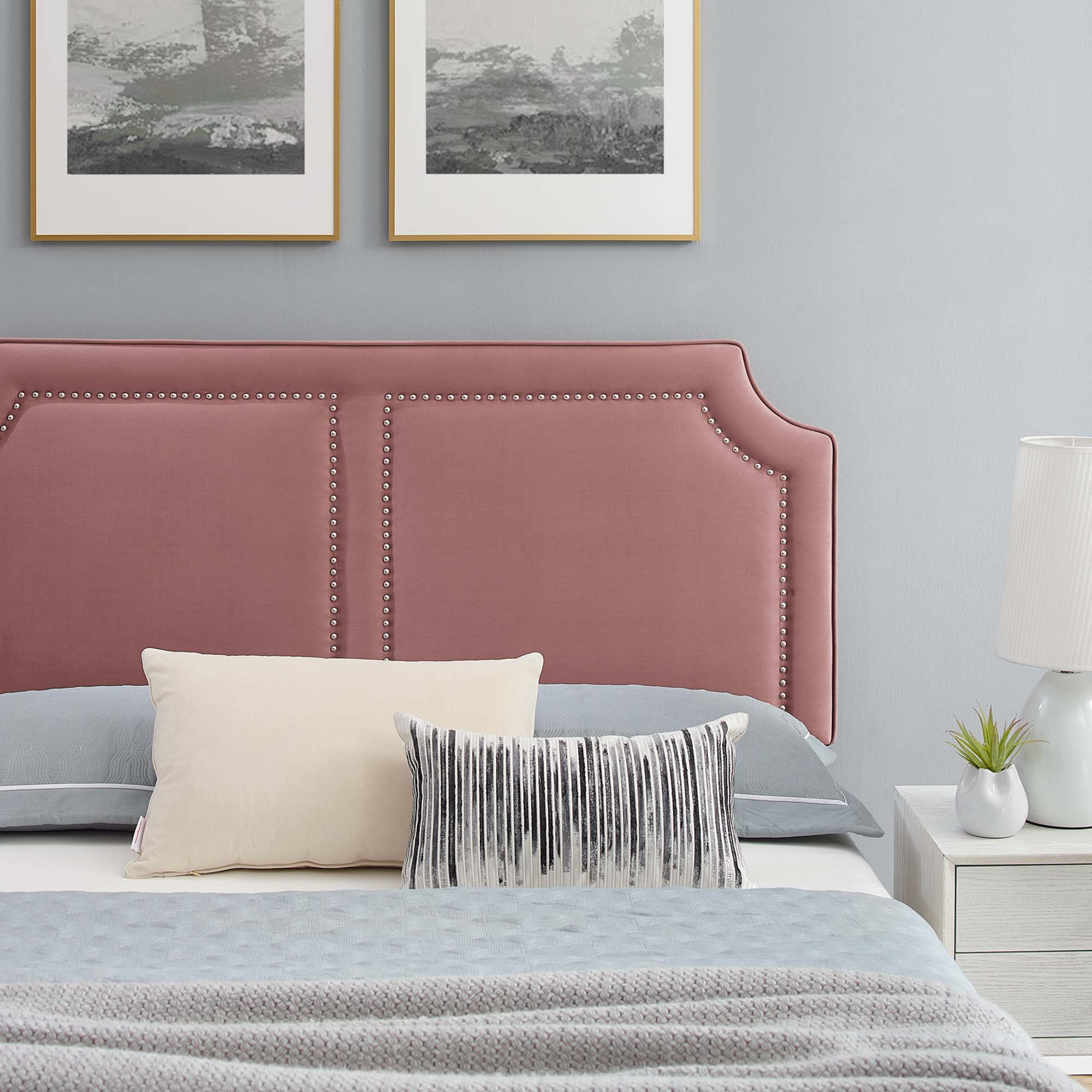 Performance Velvet Malina Queen Platform Bed – Dusty Rose Upholstered Headboard Design