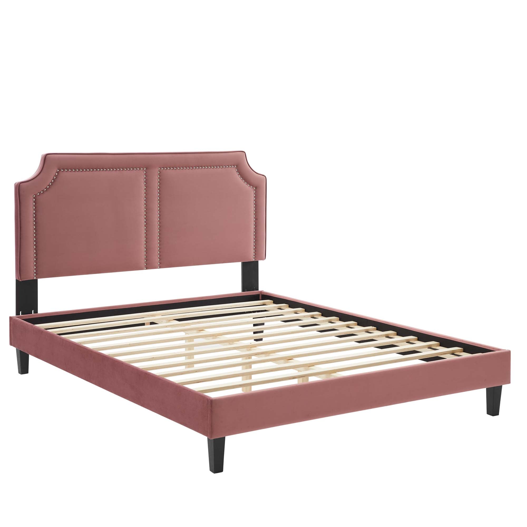 Performance Velvet Malina Queen Platform Bed – Dusty Rose Upholstered Headboard Design