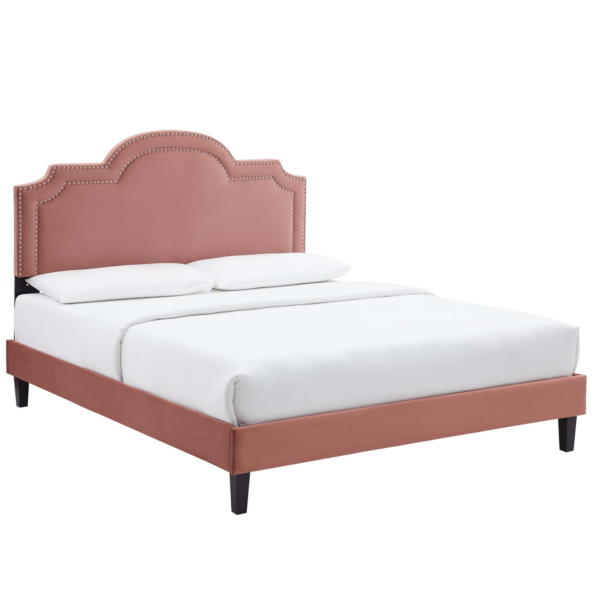 Emerson Queen Navy Velvet Platform Bed – Upholstered Bed Frame