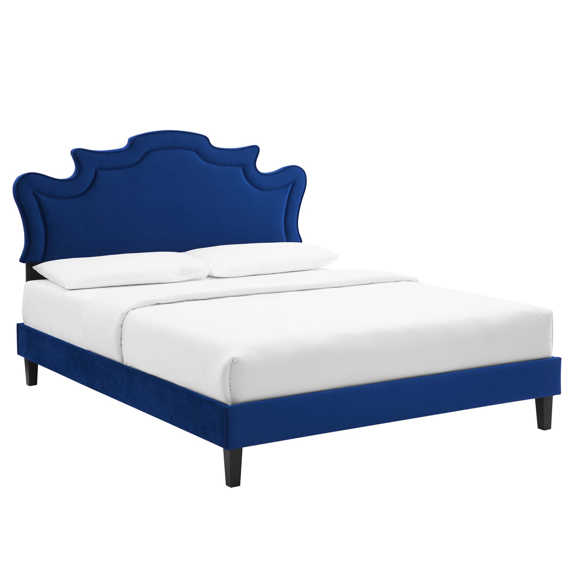 Commix Performance Velvet Queen Bed – Navy Victorian Platform with Slat Support
