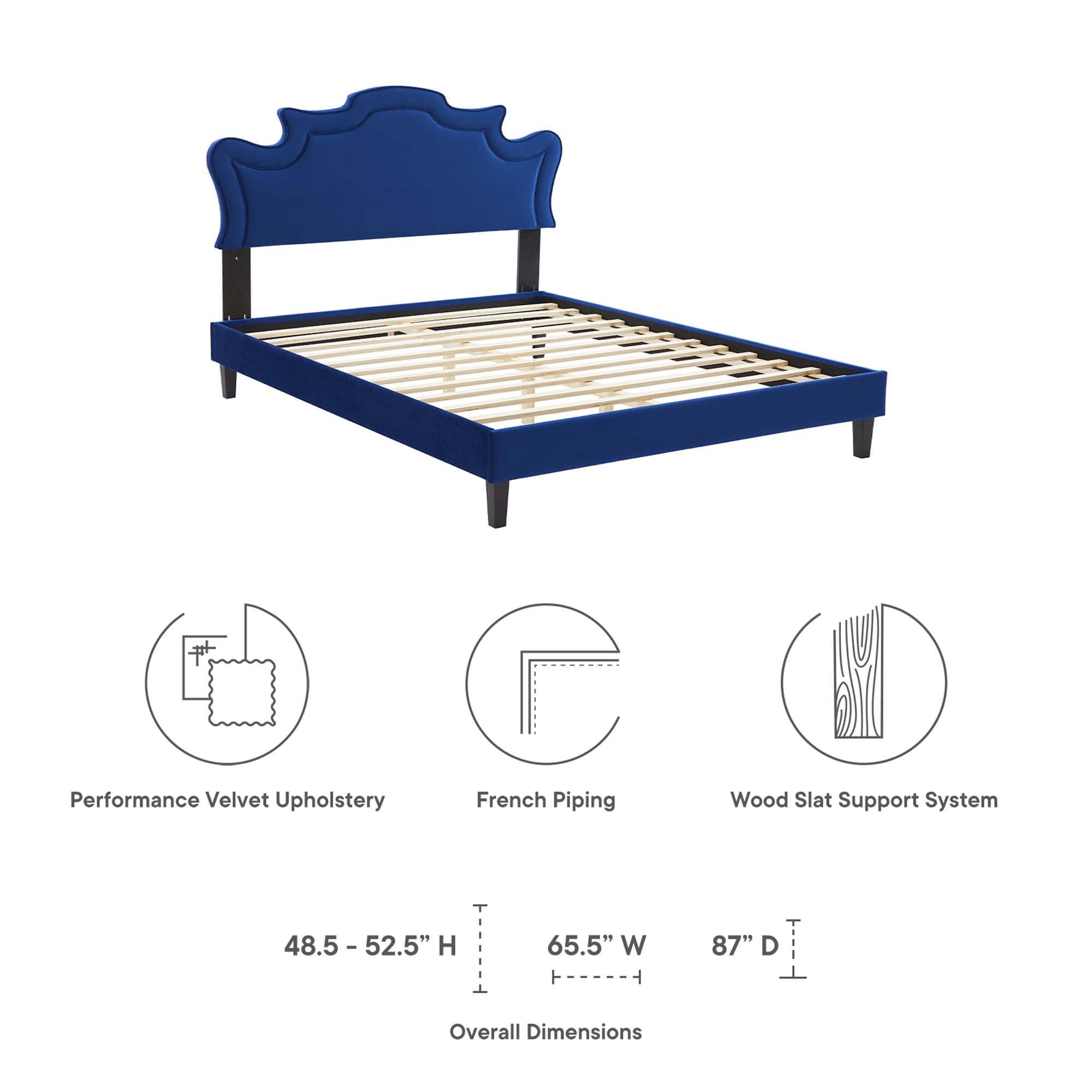 Commix Performance Velvet Queen Bed – Navy Victorian Platform with Slat Support