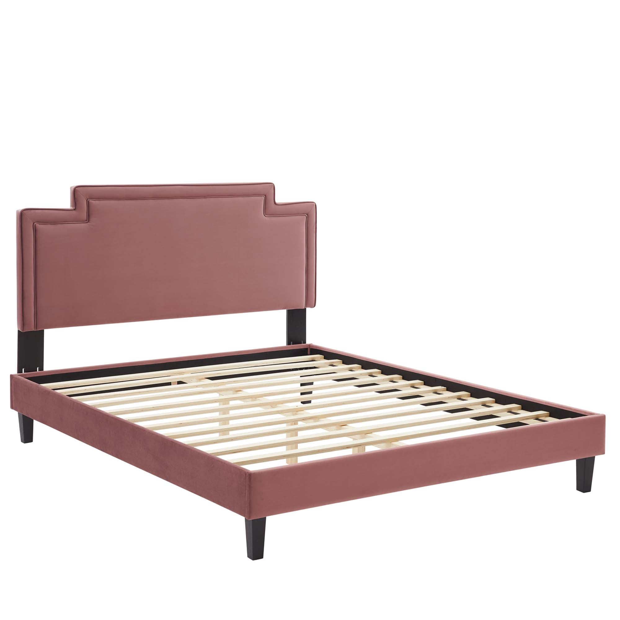 Queen Conway Upholstered Bed in Dusty Rose – Modern Velvet Frame with Tufted Panels