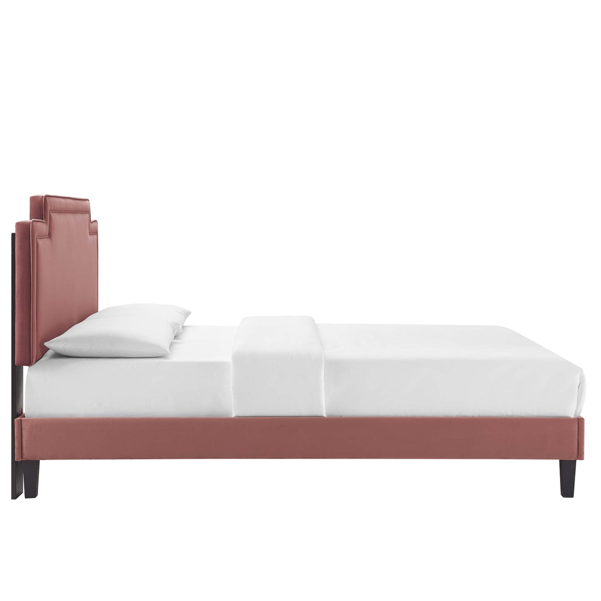 Queen Conway Upholstered Bed in Dusty Rose – Modern Velvet Frame with Tufted Panels