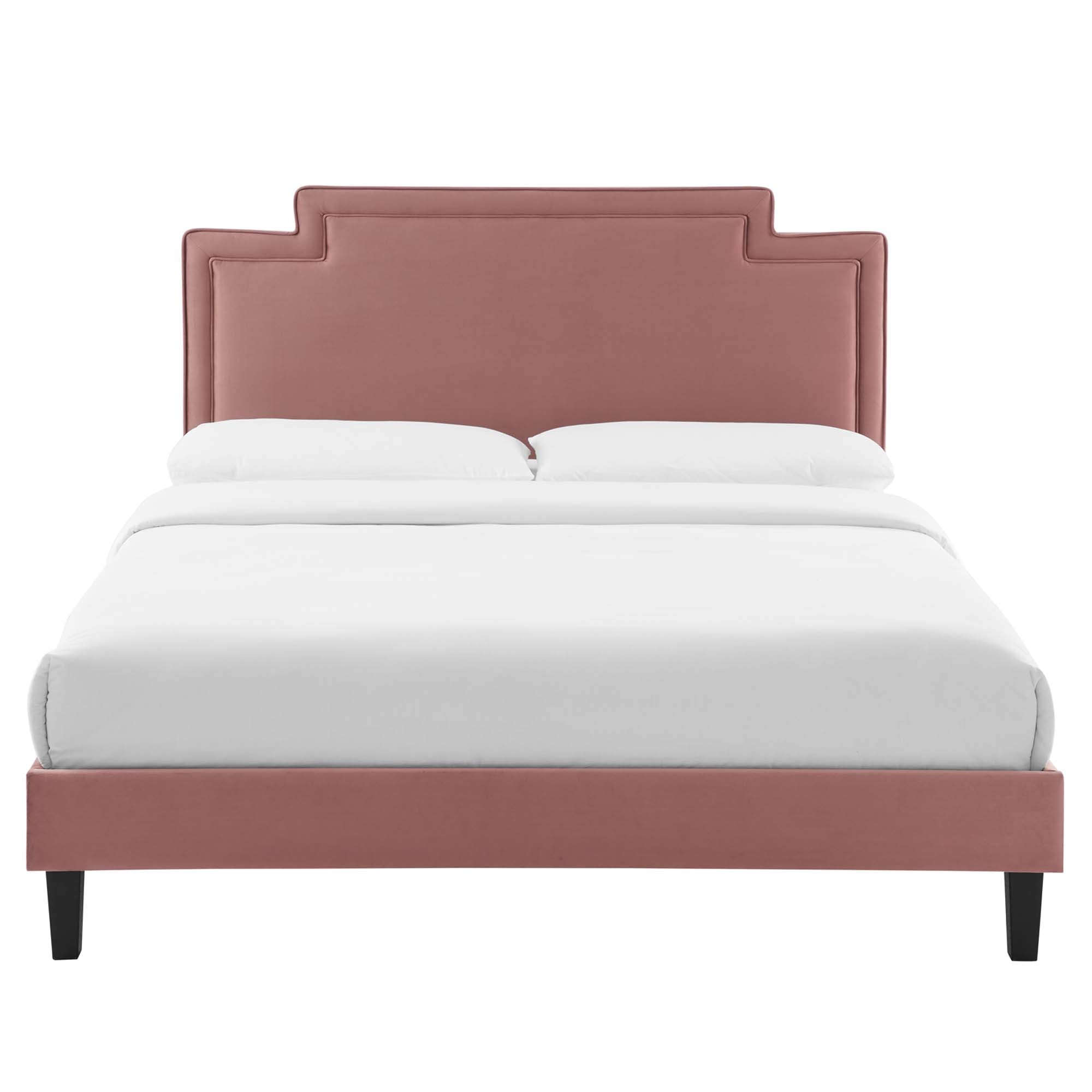 Queen Conway Upholstered Bed in Dusty Rose – Modern Velvet Frame with Tufted Panels