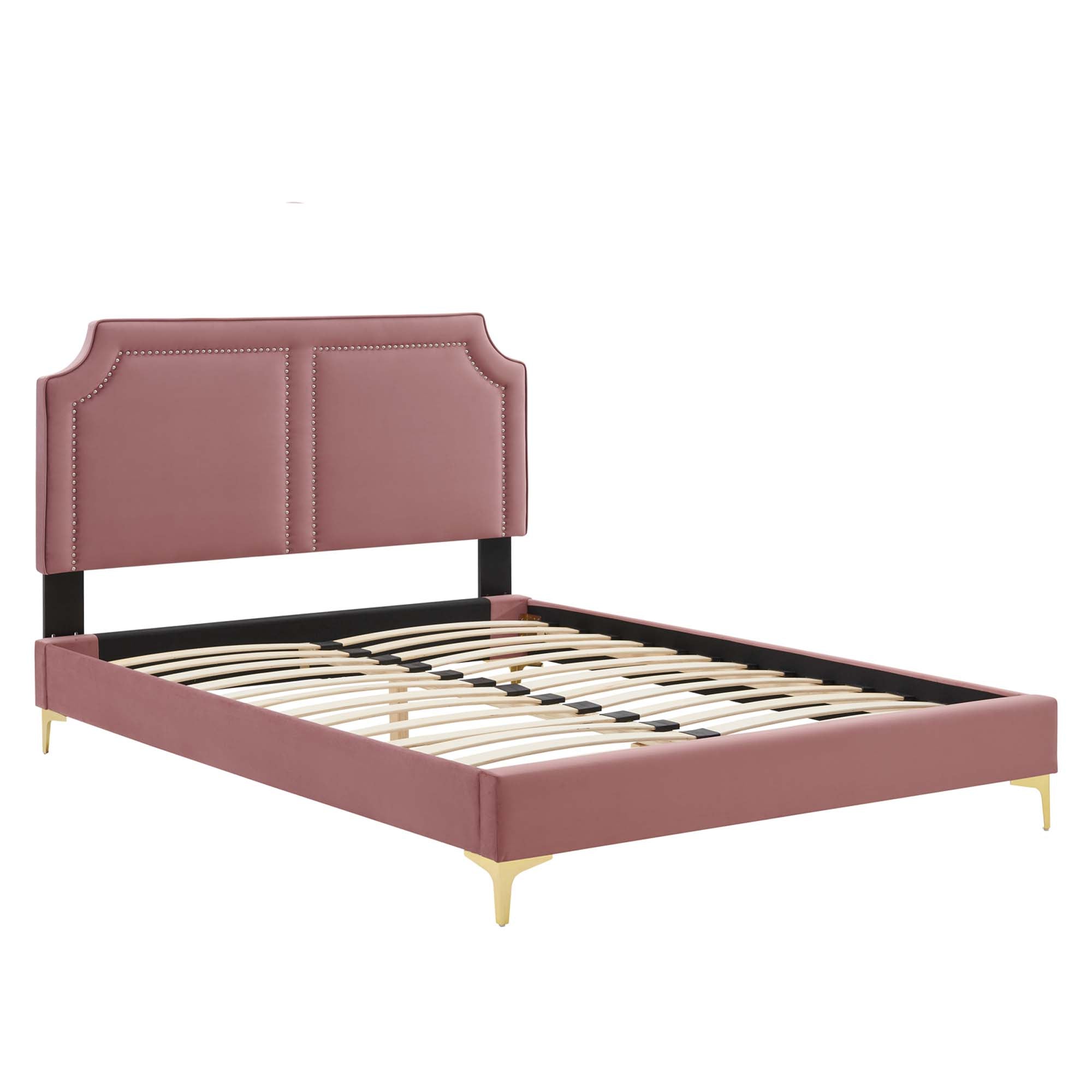 Maine Dusty Rose King Velvet Platform Bed – No Box Spring