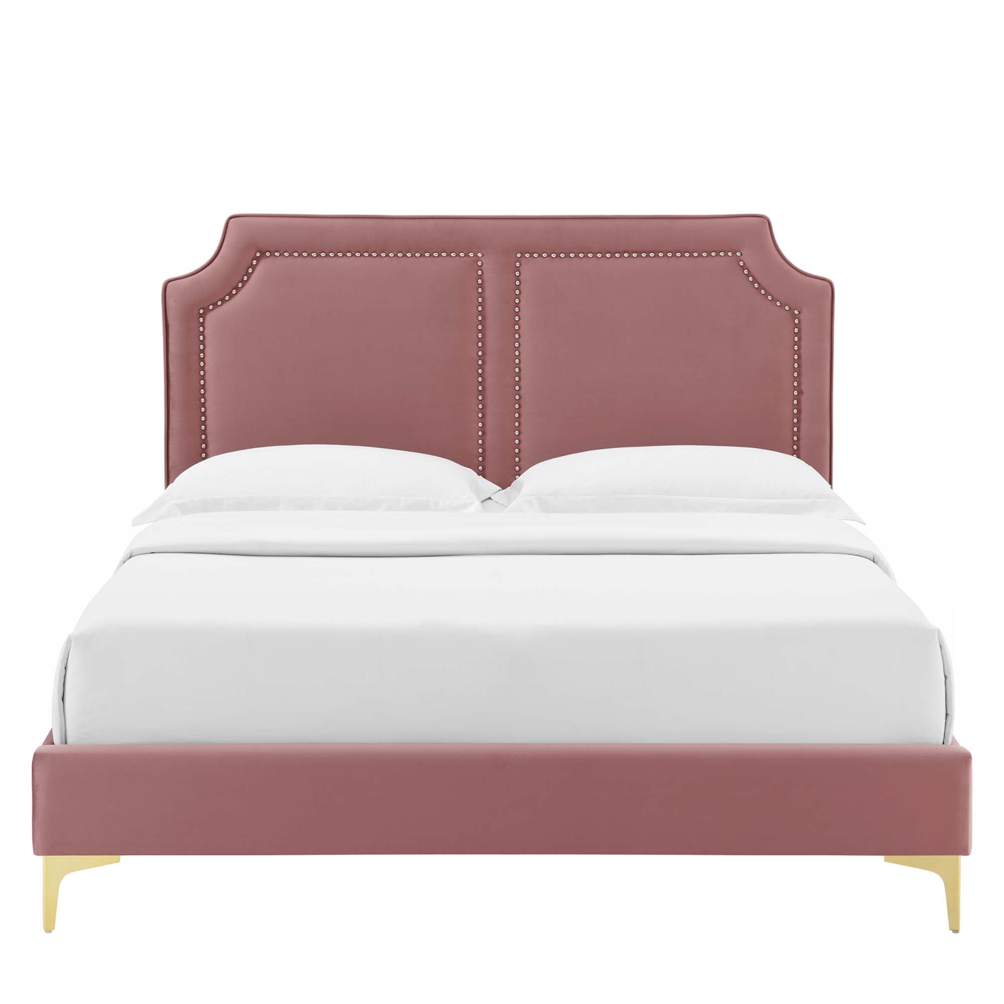 Maine Dusty Rose King Velvet Platform Bed – No Box Spring